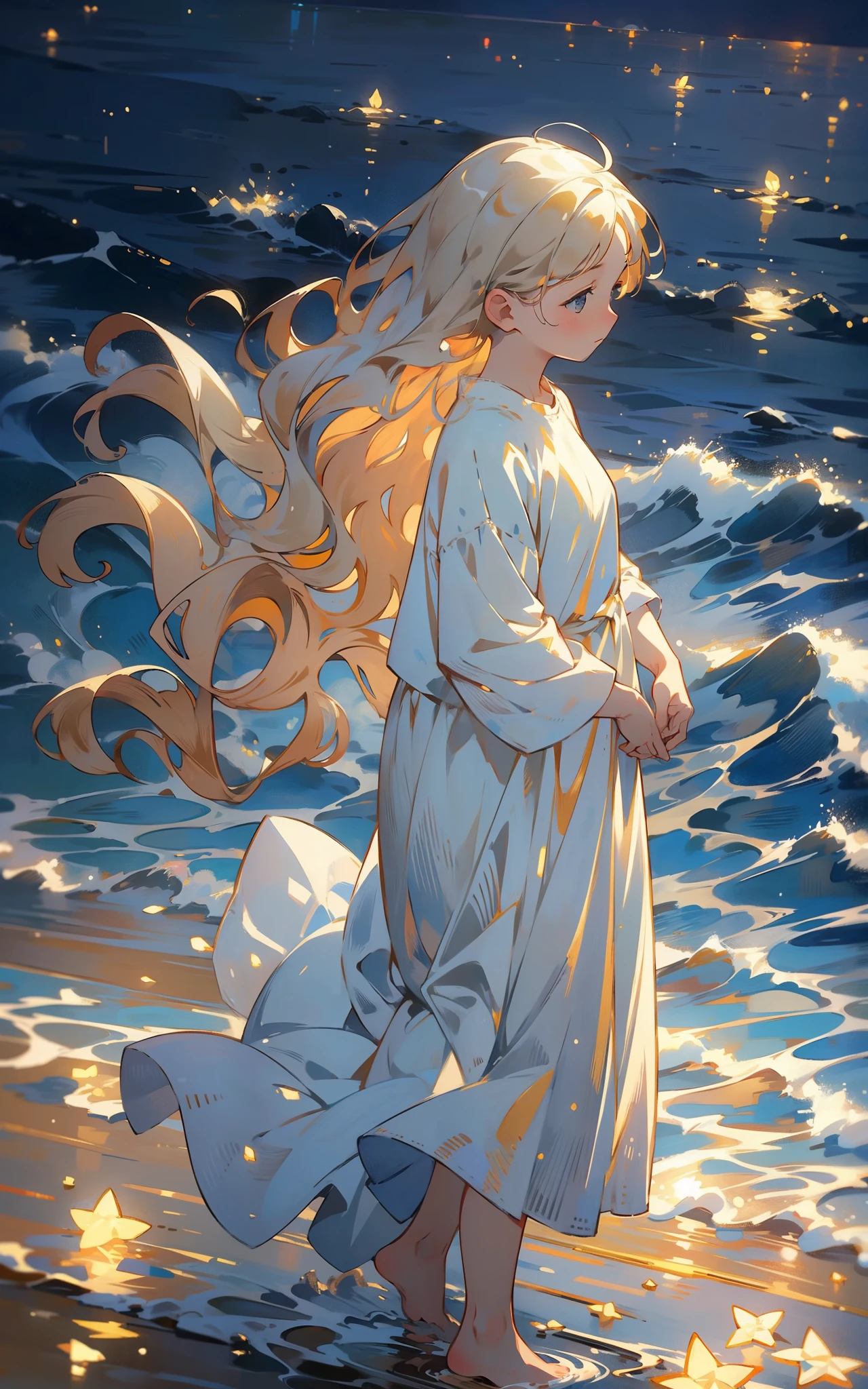 ((Beautiful description))，Unique painting style,In a gentle breeze，A woman of pure whiteness，Long hair flutters gently，Cheeks were brushed by a breeze，There was serenity and contemplation in her eyes。(1girl),light wind,Hazy,Soft lighting