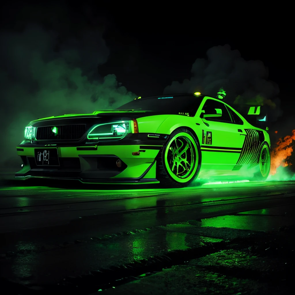 Realistic, burning neon green hell