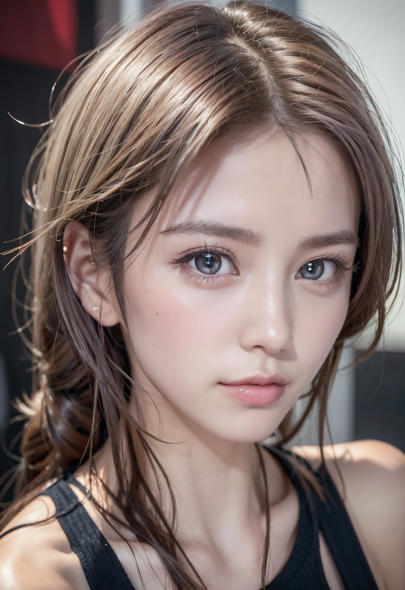 (8K, Photorealistic, Raw photo, of the highest quality: 1.3), (1girl in), Super beautiful, (Realistic face), (boyish, Silver Color Berry Shorthair), Beautiful , Glare that captivates the viewer, Beautiful expression, Beautiful breasts, (Realistic skin), Be...