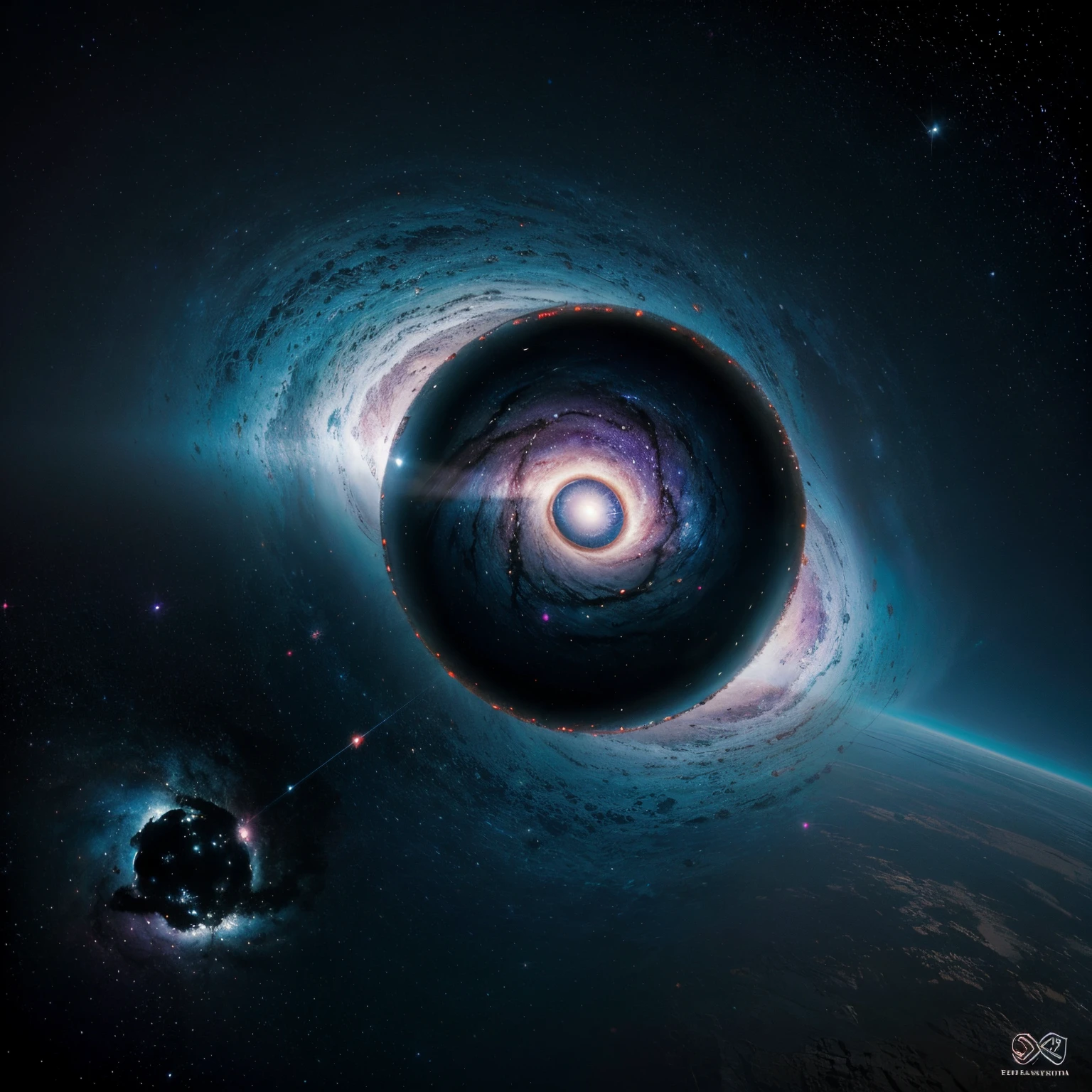 In a vast space scenario, the background is a mosaic of deep purple, sky blue and cosmic black, evocando um ambiente transcendental. The planet in question displays a vibrant color palette: florestas verdes luxuriantes, oceanos azuis reluzentes e desertos vermelhos ardentes. A harmonia dessas cores ressalta a diversidade e a vitalidade do planeta.
As the black hole emerges into the darkness, your very presence is a spectacle of fascinating tones. Um halo de roxo escuro envolve seu horizonte, radiating an aura of mystery and relentless gravity. As it approaches the planet, distorce as cores ao seu redor, creating a kaleidoscope effect that challenges visual understanding.
The space around, permeado por nuances de roxo, azul e preto, witness the cosmic dance of life and death. The tragedy of the planet being gradually swallowed by the black hole is accompanied by a sense of loss, as the once vibrant colors are gradually absorbed by the ravenous darkness.
The experience is dual, for the beauty of cosmic chaos contrasts with the melancholy of destruction. The combination of purple colors, blue and black space scenery conveys a complex mix of wonder, tristeza e inevitabilidade diante da majestade e impiedade do cosmos.