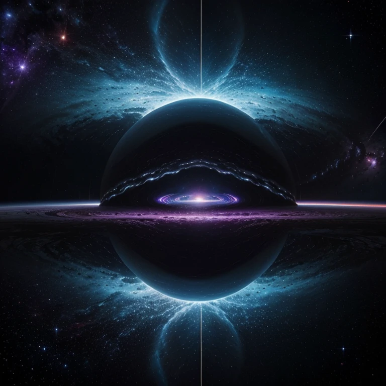 In a cosmic spectacle, in addition to the exuberant colors, the black hole distorts the very structure of the space around it. Visible ripples, like a cosmic mirage, reveal the intense gravitational influence as it approaches the planet. Lines of spectral distortion extend from the black hole towards the planet, like ethereal claws, delineando a voracidade do processo.
The space, already filled with shades of purple, azul e preto, Witness this cosmic distortion. ela'It's as if the very fabric of reality is being tugged and contorted, adding a surreal dimension to the scene. This phenomenon not only intensifies the visual beauty of the , but it also highlights the inevitability of the planet'It is consummation by the black hole.
Assim, while the colors dance and intertwine in space, the distortion caused by the black hole becomes a tangible witness to the duality between cosmic creation and destruction, creating a unique and mesmerizing visual experience.