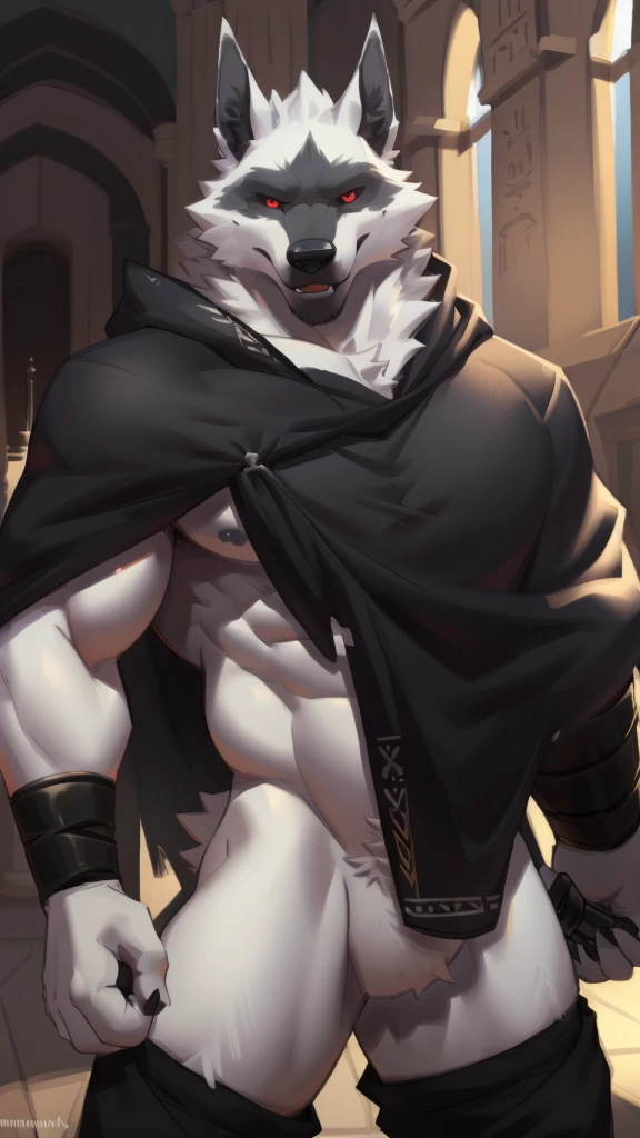 suggestive content, highres, super high resolution, beautiful details, beautiful eyes, depth of field, solo focus, detailed background, high quality, good lighting, high res, (((masterpiece))), 8k, depth of field, ray tracing, detailed background, great lighting, detailed face and body, detailed lighting, [cinematic lighting], [backlighting], [detailed ambient light], [gray natural lighting], [sharp focus], solo,
Deathwolf, Death Wolf, death_(puss_in_boots), black sclera, red eyes, male anthro wolf furry, canid, canine, werewolf, muscular, hunk, handsome, sexy, beefcake, stud, seductive expression,
(Standing in an egyptian palace castle), (close up, extreme close up), (headshot):1.3, (wearing black poncho, black cloak),
(detailed fluffy fur, fluffy, detailed fur):1.2, [tuft, neck tuft, neck fluff, tufted fur, fur tuft, inner ear fluff],
by darkgem, by honovy, by spectrumshift, by tarakanovich, by zourik,