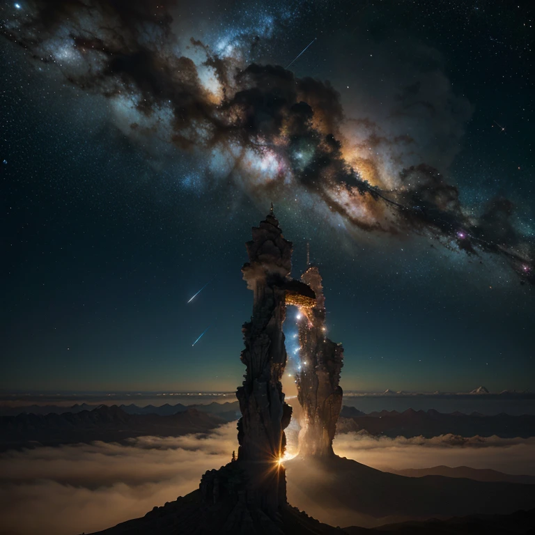 "Imagine-se flutuando no cosmos diante do majestoso 'pillars of creation' in the Eagle Nebula. Carved columns of gas and dust, tingidas por uma paleta celestial, onde verdes exuberantes, Deep blues and fiery reds dance in harmony. These structures are silent witnesses to a cosmic spectacle, enquanto a luz quente de estrelas distantes pinta nuances nos pilares, evoking a sense of wonder before stellar creation.
Cada detalhe, de sombras suaves a delicadas nuances de cores, tells the story of billions of years of stellar evolution. The complex mix of emotions - overwhelming and delicate at the same time - is inspired by the dazzling beauty and understanding that exists, In the depths of space, new worlds are about to be born.
Ao observar essa maravilha celestial, a deep appreciation for the beauty and complexity of existence in the cosmos emerges, connecting to the timeless cosmic processes that link us to the vast universe."