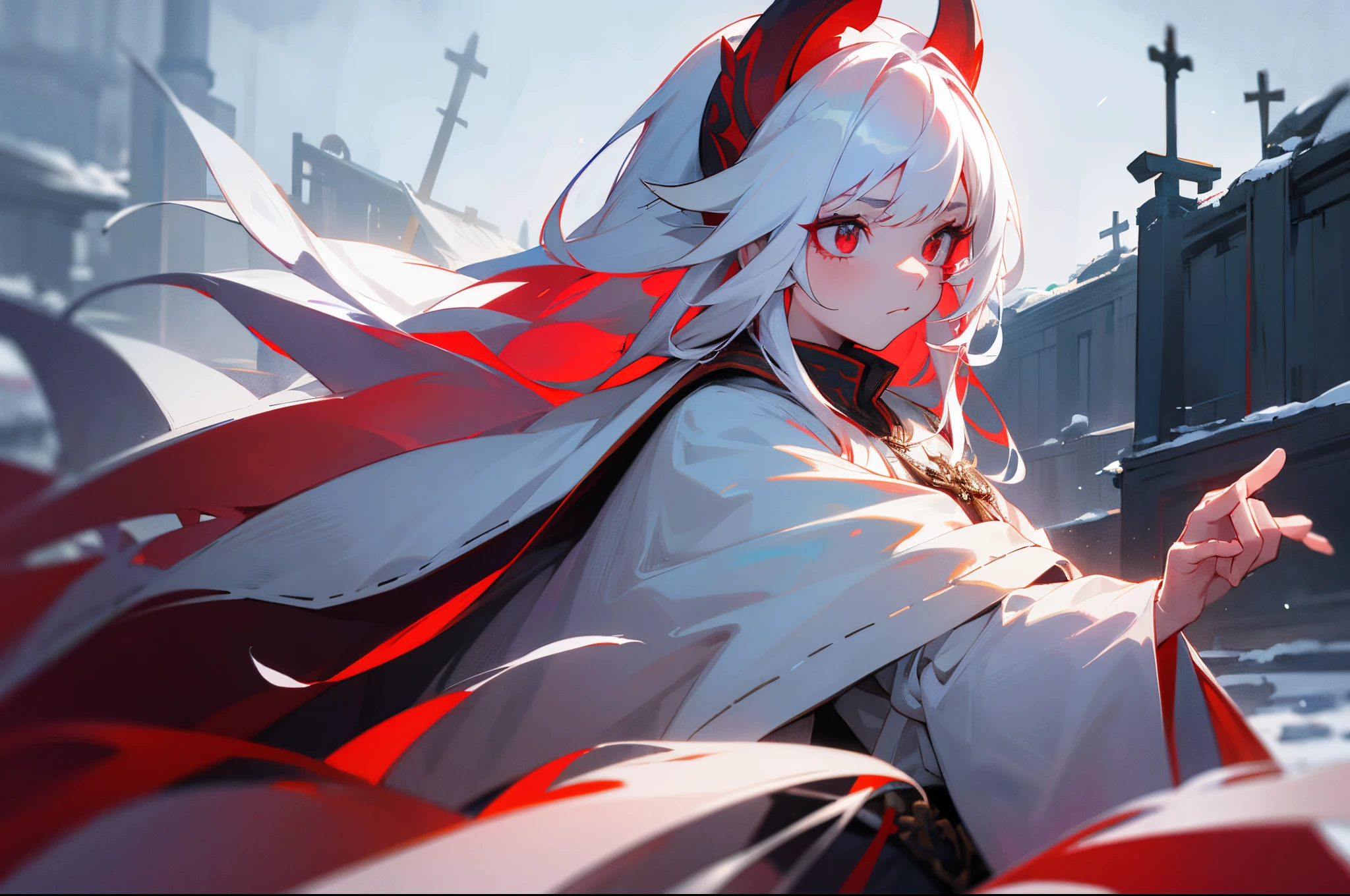 masterpiece,best quality,highres,cinematic lighting,dramatic angle,<lora:ShadowverseGinsetsuV7-000021:0.8>,1girl,animal ears,hair ornament,purple eyes,white hair,long hair,shaded face,evil smile,parted lips,looking at viewer,cowboy shot,japanese clothes,obi,wide sleeves,burning village,blood,(pile of corpses:1.2),red topwear,purple skirt