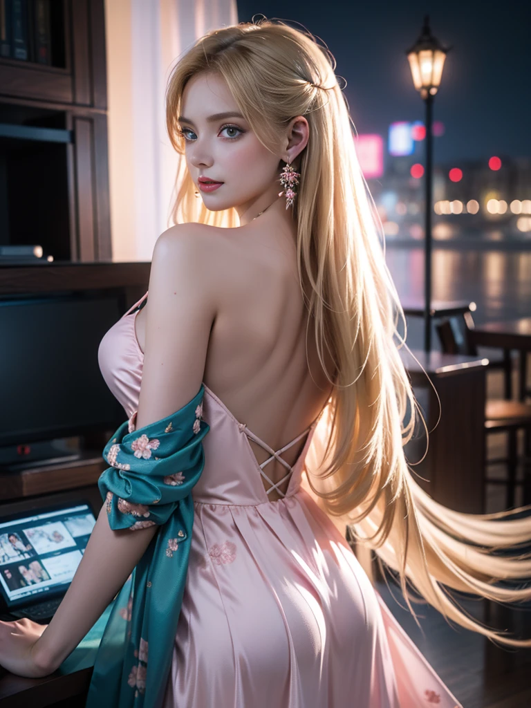 high resolution、mini skirt、Tight Mini Dress、shiny satin、newyork、bar counter、stick out your butt、pink clothes、Leopard print clothing、eyes are blue、garter stockings、lure、A sloppy smile、high heels、huge boobs、Narrow waist、1 person、sexy costume colors、See-through、earrings、necklace、bracelet、lureしてそうな眼差し、slender、dim room、エレガントなlureポーズ、gorgeous young woman、gorgeous model、セクシーなlureポーズ美しい女性