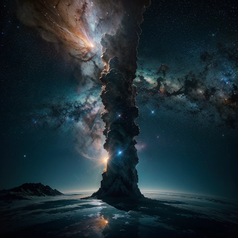 "View the celestial beauty of the 'Pillars of Creation' in the Eagle Nebula through the reflection in the astronaut's helmet. Enquanto flutua no cosmos, the sculpted columns of gas and dust come to life in the reflected nuances. Verdes exuberantes, Deep blues and fiery reds dance in harmony, reflecting the cosmic majesty.
These structures stand as silent witnesses to a cosmic spectacle, iluminadas pela luz quente de estrelas distantes. No reflexo do capacete, the experience becomes more intimate, evoking a sense of awe before stellar creation.
Cada detalhe, from soft shadows to delicate color nuances, is amplified by the unique perspective of the reflection in the astronaut's helmet. The complex mix of emotions - overwhelming and delicate at the same time - is intensified by the direct connection with timeless cosmic processes, while you, como espectador, Witness cosmic wonder through the eyes of a space explorer."