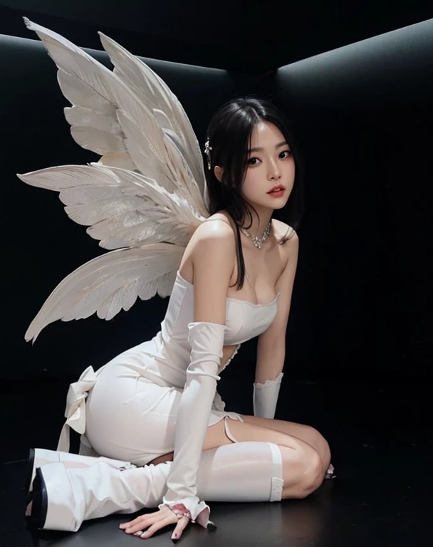 hay una mujer con un vestido blanco con alas, young wan angel, con hermosas alas, con alas reales, con alas grandes, grandes alas blancas brillantes, Fairycore, full - body majestic angel, wearing angel, Alas blancas, etherial wings, Xilaxia de cuerpo completo, Alas angelicales en su espalda, Wenfei Ye, of an beautiful angel girl
