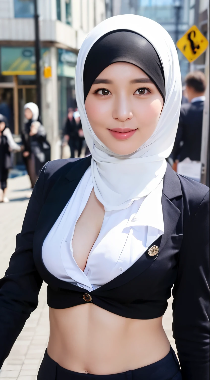 56 Years Old, Beautiful Hijab Indonesian Mature woman, (Beauty Tanned Skin), Droopiest Gigantic Largest Fake Tits : 1.3, Curvy body, wearing Blazer, Full body shot, Professional Photoshot, Professional High Lightning, At Daytime, Light Colour, 7560P, Canon EOS 250D, 128K UHDR Best Quallity