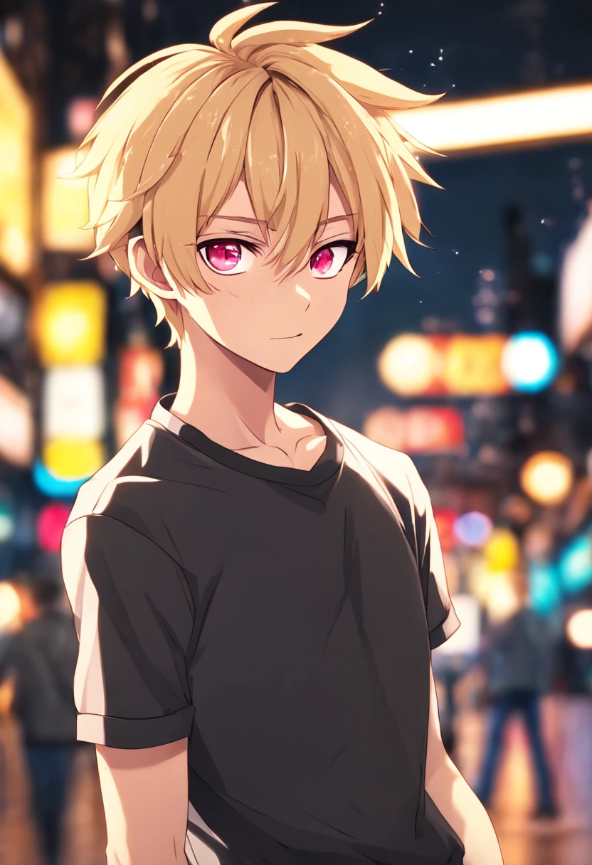 (best quality, highres, vivid colors:1.2), (portrait:1.1), (clean anime style:1.1), (HDR:1.1), (professional:1.1), (photography:1.1), (studio lighting:1.1), (ultra-detailed:1.1), (bokeh:1.1), (sharp focus:1.1), (physically-based rendering:1.1), (extreme detail:1.1), (4k:1.1), (8k:1.1), (male:1.1), (blonde hair:1.1), (pretty boy:1.1), (dark skin:1.1), (short messy hair:1.1), (pink eyes:1.1), (casual feminine outfits:1.1), (cute:1.1), (dark skin:1.1), (solo:1.1), (femboy:1.1), (flat chest:1.1)