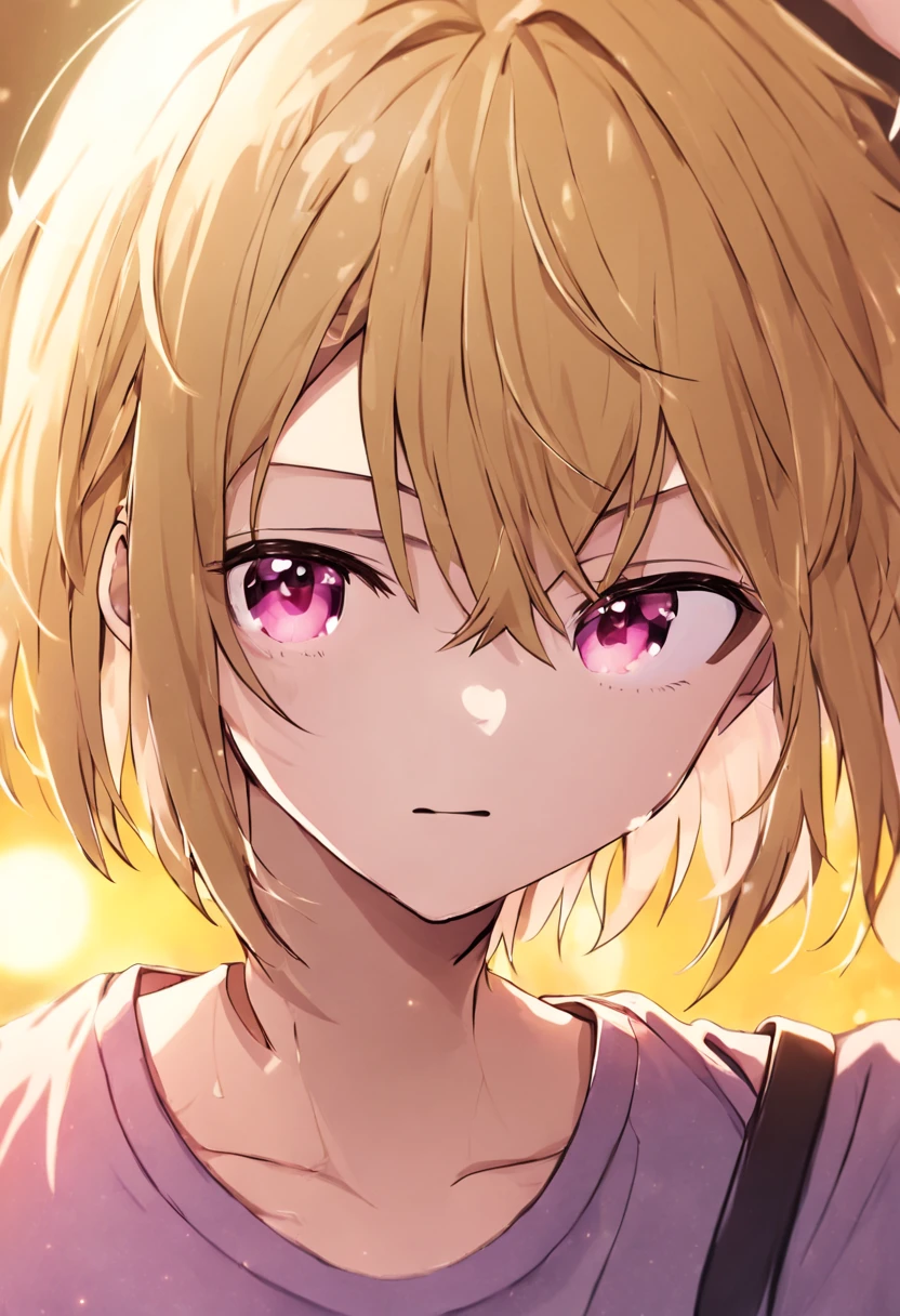 (best quality, highres, vivid colors:1.2), (portrait:1.1), (clean anime style:1.1), (HDR:1.1), (professional:1.1), (photography:1.1), (studio lighting:1.1), (ultra-detailed:1.1), (bokeh:1.1), (sharp focus:1.1), (physically-based rendering:1.1), (extreme detail:1.1), (4k:1.1), (8k:1.1), (male:1.1), (blonde hair:1.1), (pretty boy:1.1), (dark skin:1.1), (short messy hair:1.1), (pink eyes:1.1), (casual feminine outfits:1.1), (cute:1.1), (dark skin:1.1), (solo:1.1), (femboy:1.1), (flat chest:1.1)