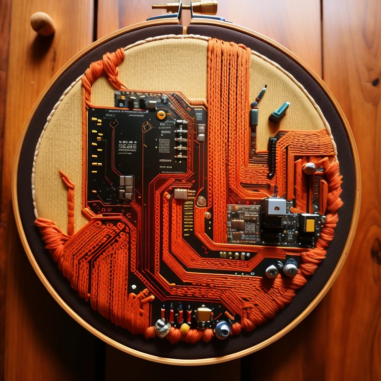 masterpiece, best quality, highly detailed, 
cuocuoxiu, punch needle embroidery, circuit diagram, semiconductor, 
circuit board background,