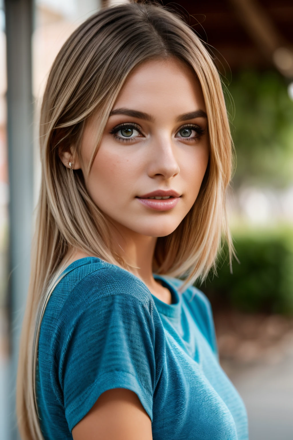 (8k, ultra high res, best quality, high_quality, masterpiece:1.2), realistic, (ultra detailed eyes and face), (ultra detailed beautiful skin), solo, 1 girl, sexy woman (Cindy Prado), long blonde hair in braided ponytail, perfect body, Cowgirl, wearing jeans and plaid shirt, (leaning forward towards camera), looking at viewer, pretty smile, cowboy boots, standing in field