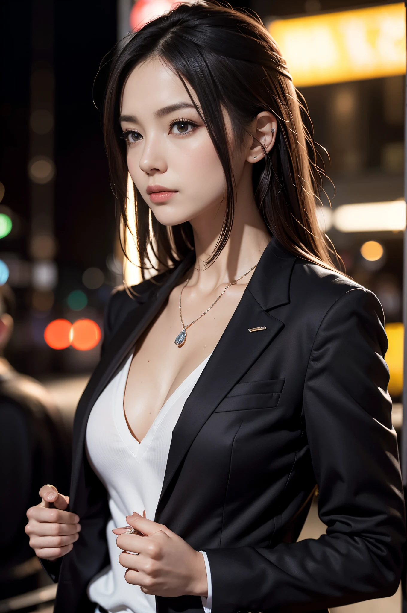 {{NSFW}},((highest quality、In 8K、master piece:1.1))、fisheye lens 、1 woman、Transparent white skin、delicate and beautiful skin、human-like skin、realistic skin feel、cute bob hair、shortcut、複雑な色hair of、complicated hairstyle、gloss々hair of、bangs are cute、Cut the bangs parallel to each other、bangs bangs、Tie your hair to the side、two block、Sheared hair、ear length hair、Put out both ears、Looking at the camera、look at camera、raise your chin slightly、double big eyes、super delicate eyes、You look a little lonely、My eyes are moist、super detailed face、keep your face firmly、face when waking up、Sleepy face、high detailed lips、thick lips、Slender body,covered erect nipples,shiny skin,Take a full body photo、feminine toned body、disheveled clothes、Her clothes are messy and erotic、draw the entire landscape、comb your hair、detailed design、I'm in a skyscraper、The world is a skyscraper、A sparkling world、A world as if inside a kaleidoscope、dark world、Night World、In the darkness、neon street、City of night、The city is sparkling with neon lights、The background is blurry and beautiful、long white coat up to the knees、