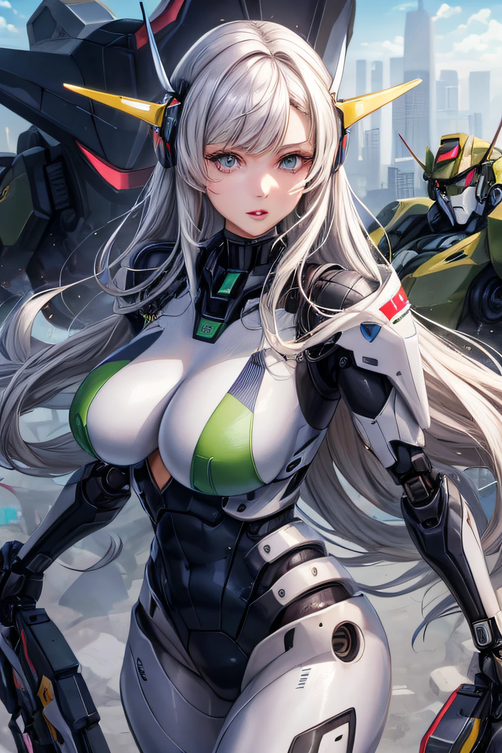 (((​masterpiece)),((top-quality)),细节,1womanl, Mature, realisitic,(机器人_girl,mechs):1.2,ceramic body,Smooth shoulders,Network Background,extreme detailed city,(Translucent body.),Reflex Ribs),Thigh_the gap,Detail Face,Small_breasts,long_hair,8K,top-quality,Super delicate,(Surreal:1.4),(Colossal tits:1.2),