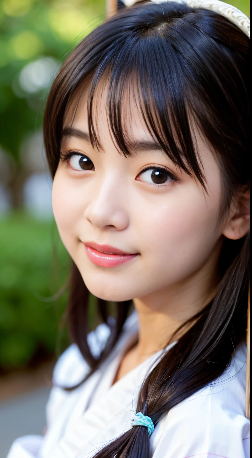 Best-quality, Masterpiece, Ultra-High-Resolution, (Photorealistic:1.4), Raw-Photo, Extremely-Details, Perfect-Anatomy, 1girl, the most popular Japanese idol, cowboy-shot, extremely cute face like a very famous Japanese idol, extremely beautiful big black eyes, extremely beautiful black hair, extremely beautiful white skins, wearing only gorgeous Japanese KIMONO, innocent smile, looking at viewer, detailed gorgeous Japanese KIMONO, detailed cute face, detailed beautiful big black solid circle eyes, detailed beautiful hair, detailed beautiful white skins
