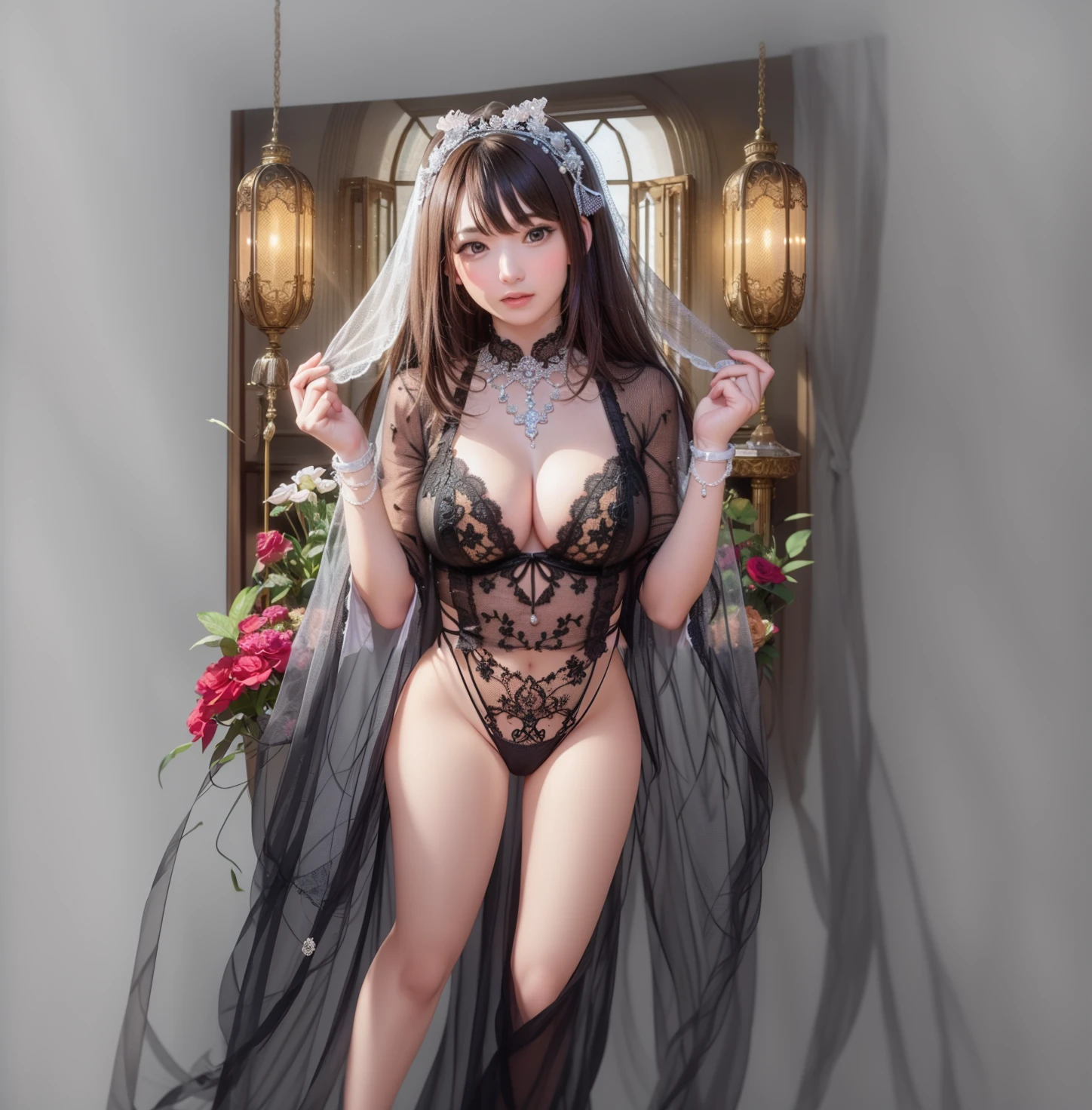 Sexy asian woman in lingerie posing in front of window, goddess of Japan, 奈良美智, a beautiful fantasy empress, ornate , ((a beautiful fantasy empress)), anime goddess, beautiful alluring anime woman, Seductive Anime Girl, Anime Girl , An elegant , deayami kojima, A beautiful maiden、full bodyesbian