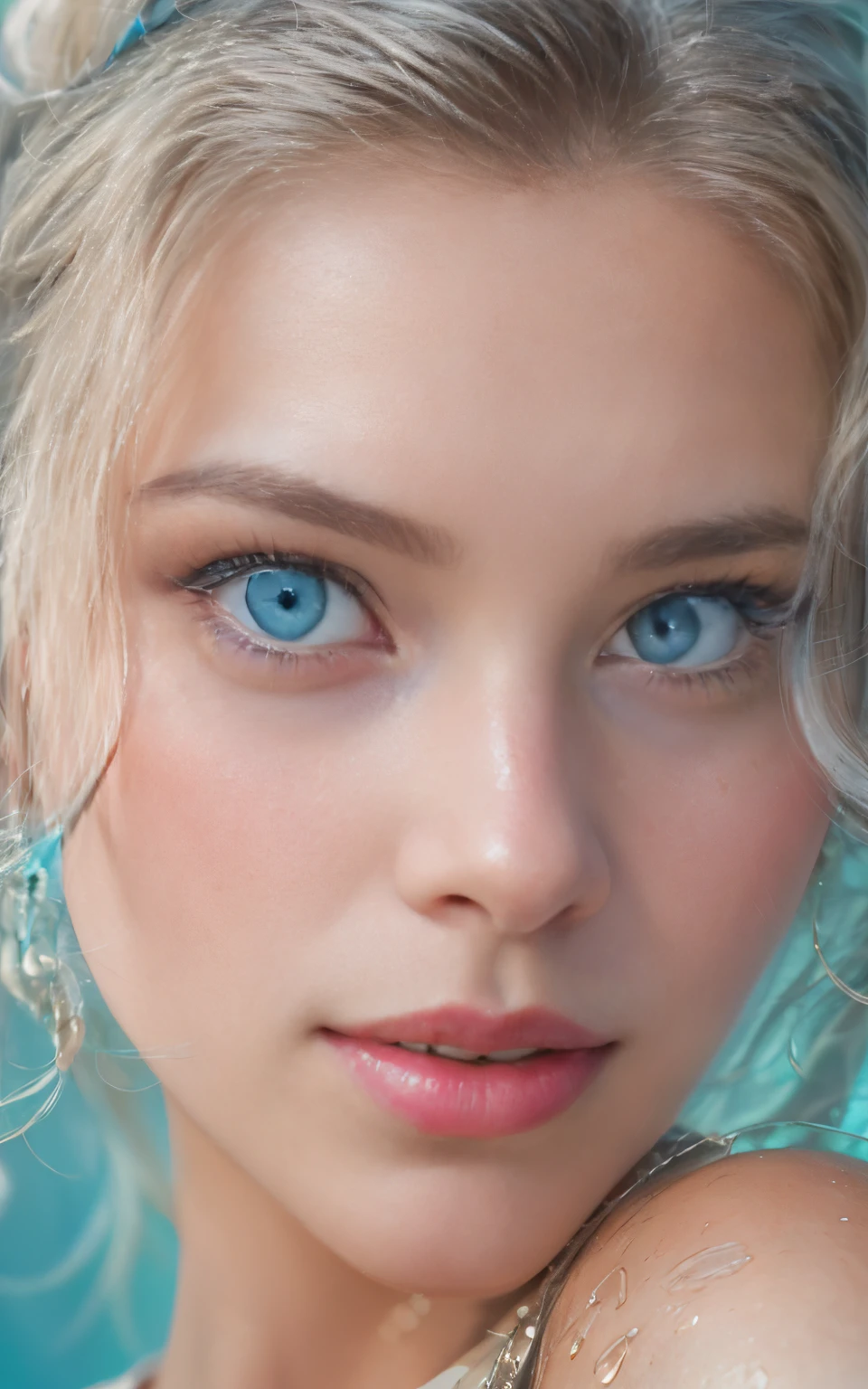8K,Best quality, masterpiece, ultra high res, (photorealistic:1.4), raw photo, (Authentic skin texture:1.3), (film grain:1.3), (selfie angle),beautiful detailed blue eyes and face,masterpiece, best quality,upper boddy, (gorgeous woman), black tanktop, beautiful girl, watery pastel blue eyes, light blue eyes