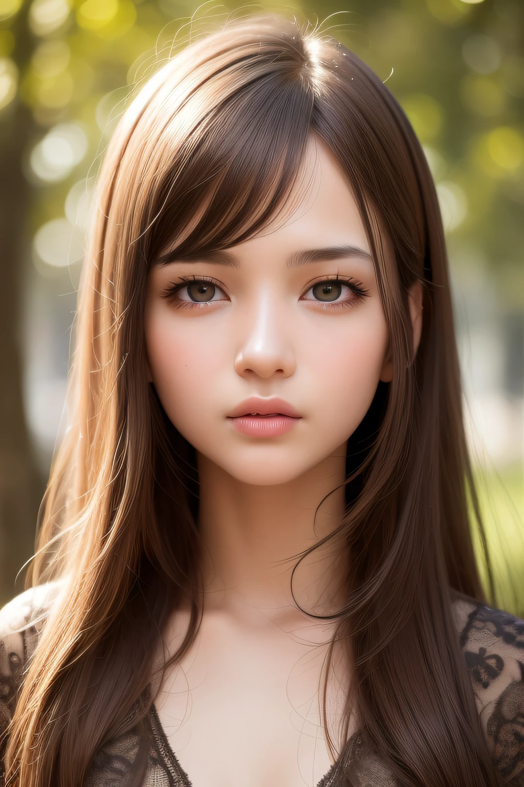 A woman with long brown hair and a black top - SeaArt AI