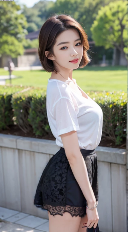 Not wearing a skirt、Wearing black lace underwear、Wearing string panties
