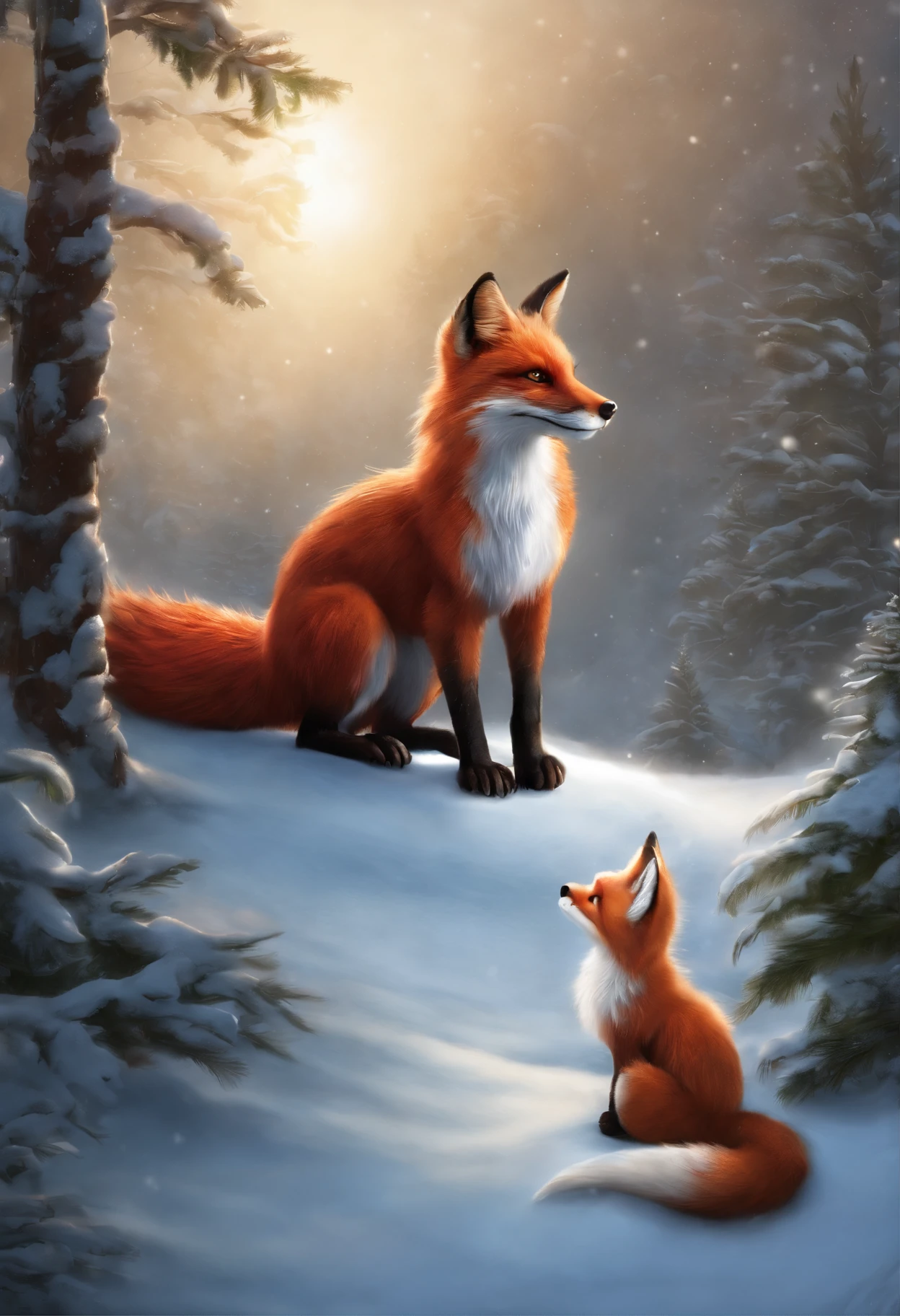 there is a red dragon with a Christmas tree on the snow, furry fantasy art, foxes in a Santa Claus hat, fantasy fox love, adorable digital painting, Dark Fox Mage, full resolution, by Alexander Kucharsky, very very beautiful furry art, Trehhvostaya fox, collectible card art, cgsociety contest winner!!, 4k detailed digital art