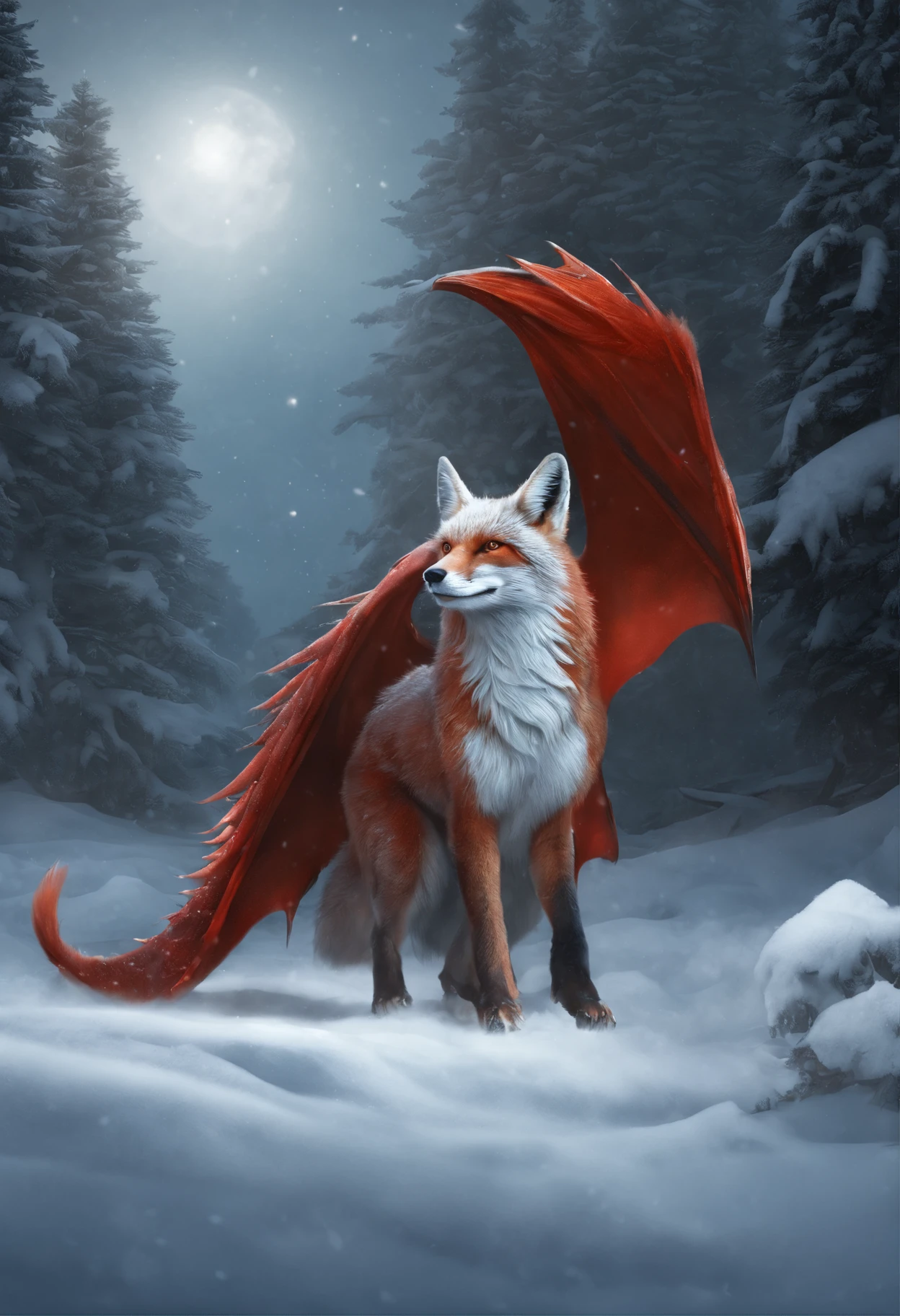 there is a red dragon with a Christmas tree on the snow, furry fantasy art, foxes in a Santa Claus hat, fantasy fox love, adorable digital painting, Dark Fox Mage, full resolution, by Alexander Kucharsky, very very beautiful furry art, Trehhvostaya fox, collectible card art, cgsociety contest winner!!, 4k detailed digital art