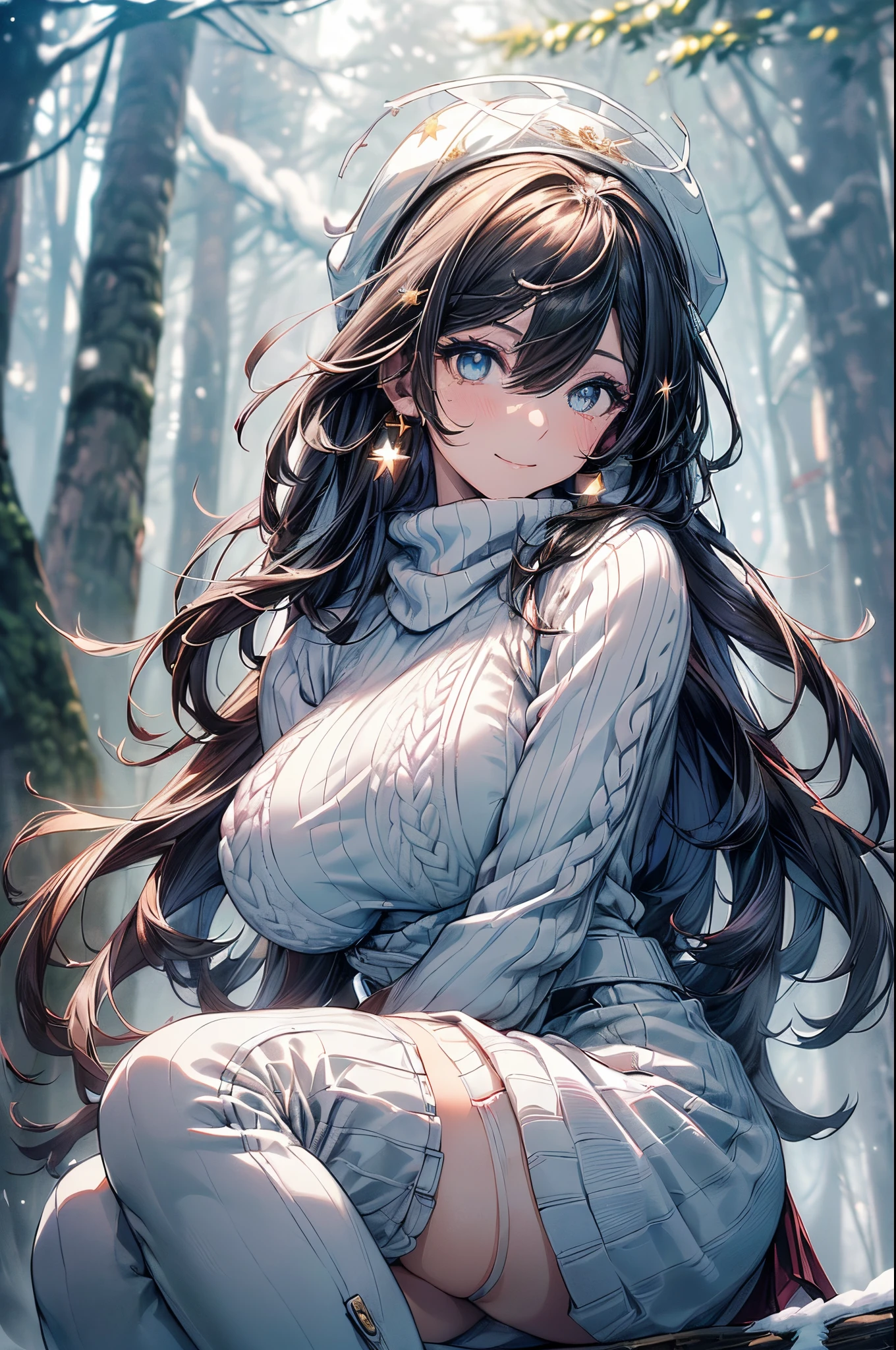 ((2 girls group photo:1.5, playing around in snowy field in forest:1.37, snow dome)), Nordic, ((matured girl wearing Sexy white outfits:1.3, cable knit sweater:1.3, close-up face:1.3, seducing sexually:1.3)), a matured woman with long hair and a white outfit, white winter coat with bore, knit scarf, green ribbon, knee length long boots, white and green winter outfits, wearing dark green pleated skirt:1.3, full bodyesbian, fine details, beautiful anime illustration, 26 years old, BREAK, ((milf:1.5, duo:1.5)), (sfw:1.25), (sagging breast, fuge breasts, big tits, thin waist, big ass:1.2), Raised sexy, (dark mahogany medium short hair, updo, hair over one eye, asymmetric hair, Carly hair, low tied braid, musulman, white Headscarfs, hair bands, head vandage, Turban), (ultra high resolution, 8K RAW photo, photo realistics, thin outline:1.3, clear focus, best qualtiy, natural lighting, textile shading, blurry back ground, depth of field, bokeh, (bright shiny pupils:1.2, fine detailed beautiful eyes with highlight:1.3, super detailed eyes, high detailed face), Red lip, fine realistic skins:1.1, looking at viewers through your shoulder:1.3, (dynamic angle:1.3, crotch focus:1.3, from behind below:1.4), (multi posing:0.0, sexy pose:1.3, sitting with opening legs shaped M:1.5), (seductive, sexy smile with:1.4), centered image:0.2, (wearing white long coat with bore and clothes:1.1, bare breast:1.2), gold ornaments, rolling red clothes around waist, dark brown long leather boots:1.3, translucent lace pantyhose), (((correct anatomy:1.5))), ((perfect hands:1.5, ideal ratio body proportions:1.37)), (in a night:1.3), outdoors:1.6, ((under starry sky:1.2, snowy forest background:1.5, trees with fallen snow:1.2, fluttering snowflakes:1.3)),