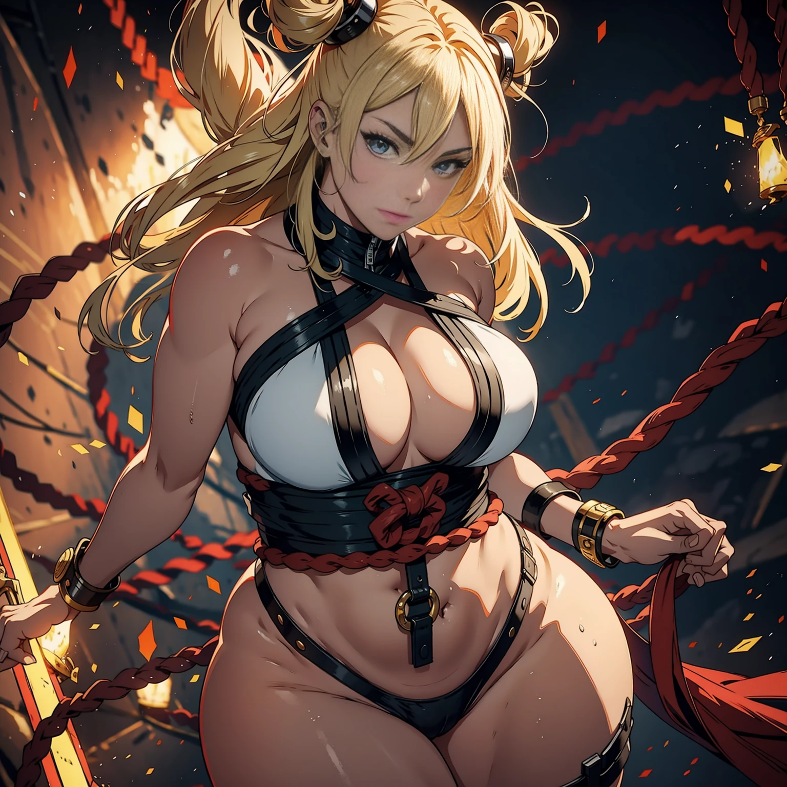 Naruto's Rope, (Solo),(flirting gesture),(enticing expression),(Compete naked),A MILF, trending on artstationh, intricate face details,Curvaceous physique, ((thick body)),Vibrant, 4K, 12K resolution,Forehead