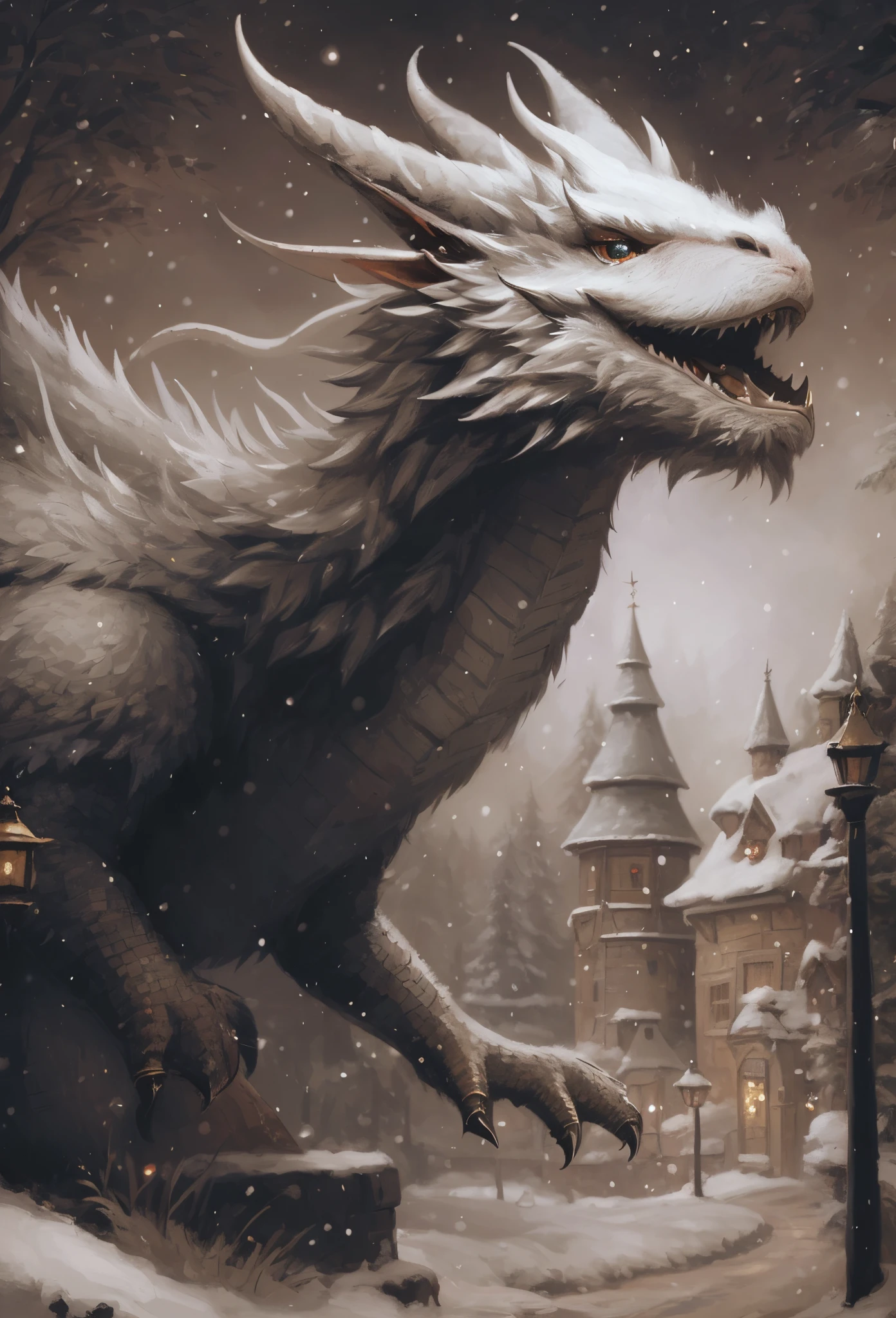 Picture of a little dragon wearing a Santa suit and hat., childrens art in artstation, inspired by Michael Malm, portrait of an elf, adorable digital painting, portrait of a gnome called eldon, Classic portrait, portrait of an elf, Santa, based on Rudolf F.. Ingerle, close portrait, based on Ivan Kramskoy