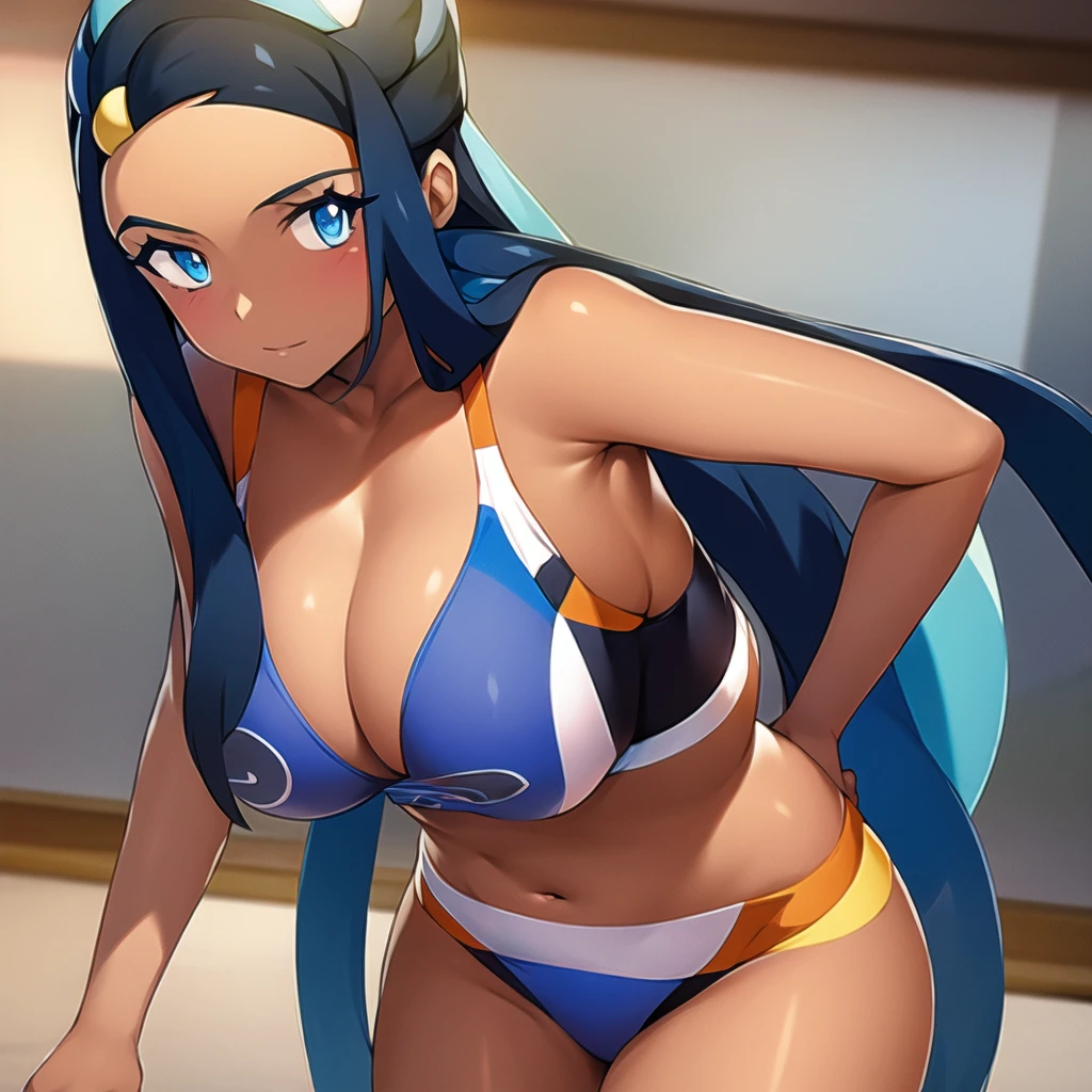 nessa \(pokemon\), 1girl, mature female, milf, motherly, older, large breasts