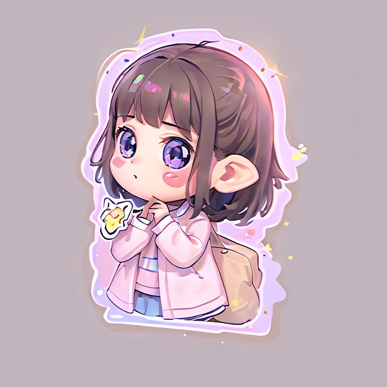 (a sticker), 1 cute girl with, Clear lines, clean backdrop, white backgrounid