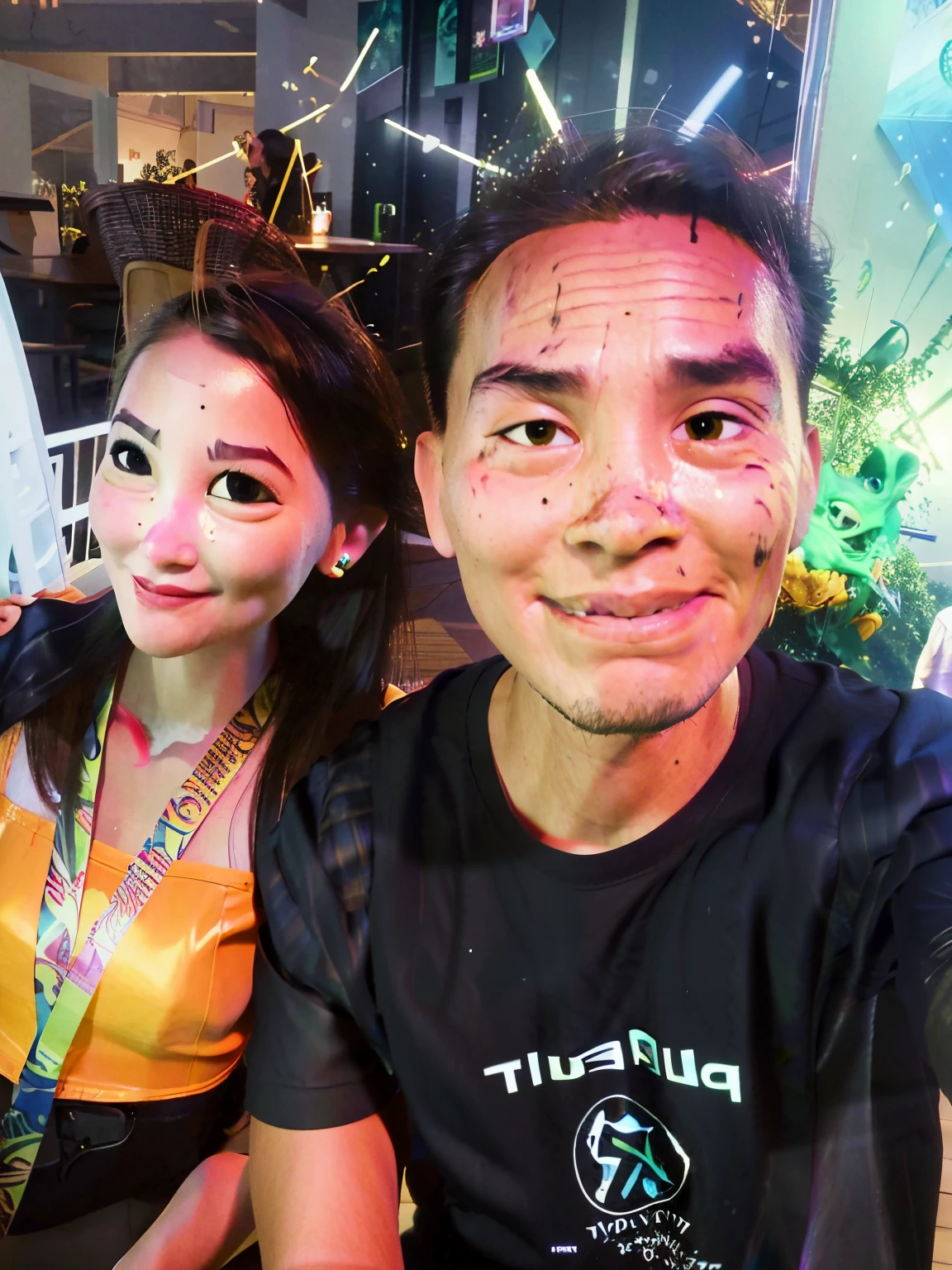 there are two people sitting at a table with a drink, ruan jia and brom, jordan grimmer and natasha tan, lovely couple, 8k selfie photograph, tyler edlin and natasha tan, profile pic, natasha tan maciej kuciara, 📷 mungojerrie and rumpleteazer, in love selfie, ruan jia and joao ruas