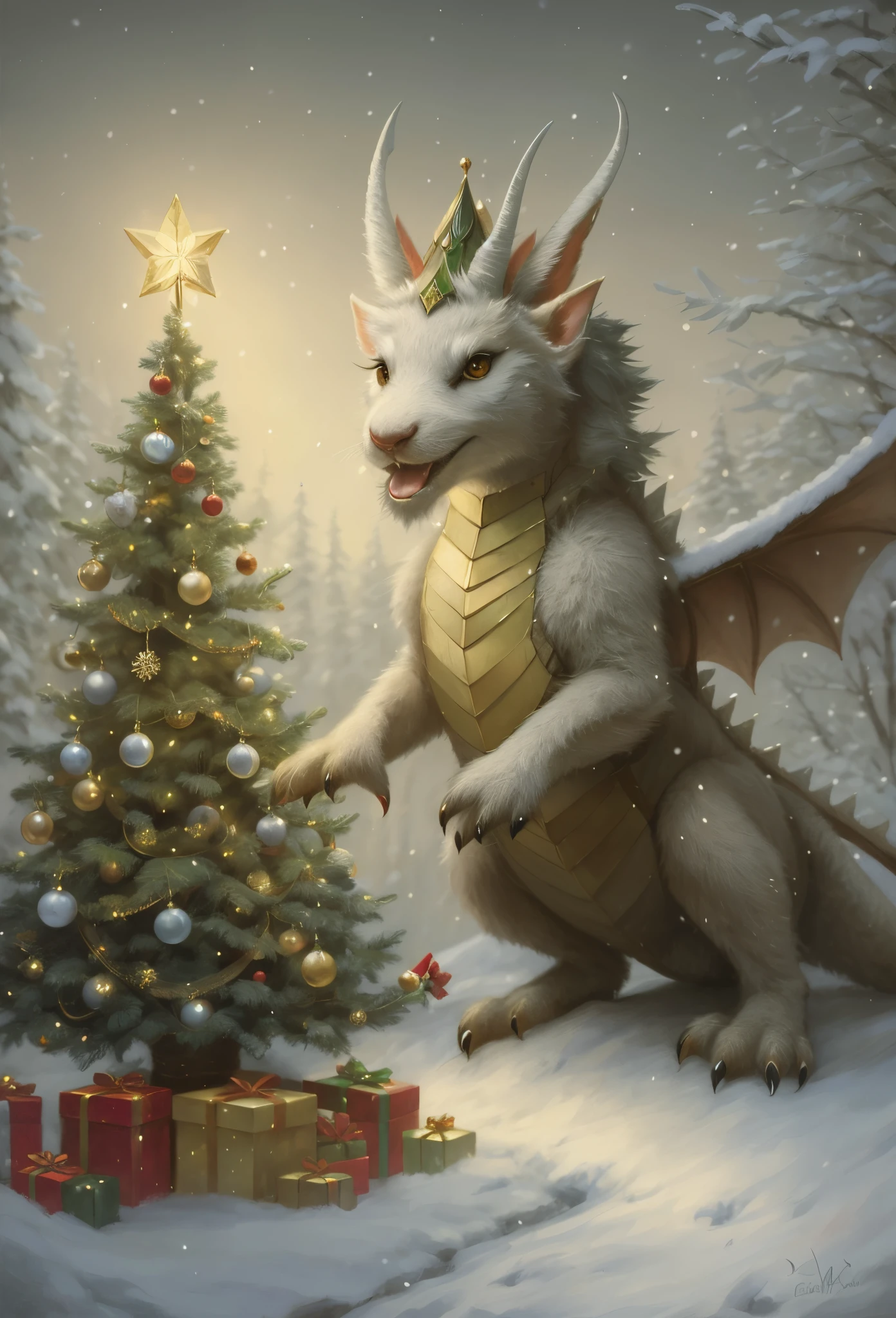 Picture of a little dragon wearing a Santa suit and hat., childrens art in artstation, inspired by Michael Malm, portrait of an elf, adorable digital painting, portrait of a gnome called eldon, Classic portrait, portrait of an elf, Santa, based on Rudolf F.. Ingerle, close portrait, based on Ivan Kramskoy