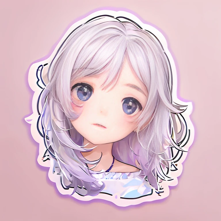(One sticker), 1 cute girl head, Clear lines, clean backdrop, white backgrounid