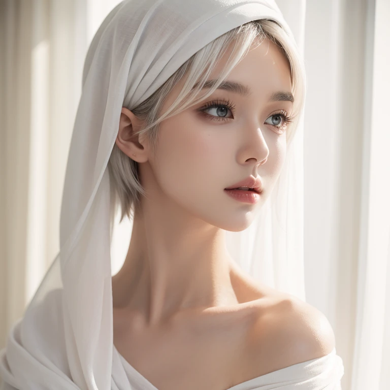 cap,white color hair,Short shawl hair,Beautuful Women