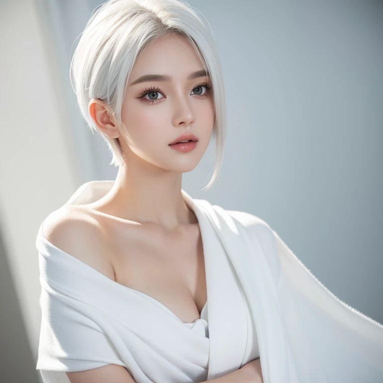 cap，white color hair，Short shawl hair，Beautuful Women