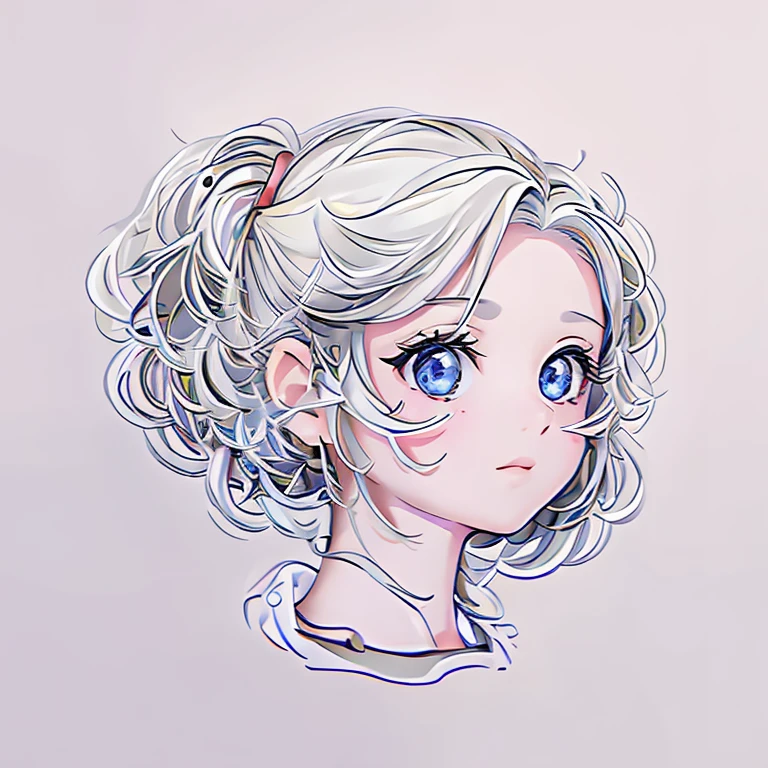 (One sticker), 1 cute girl head, Clear lines, clean backdrop, white backgrounid