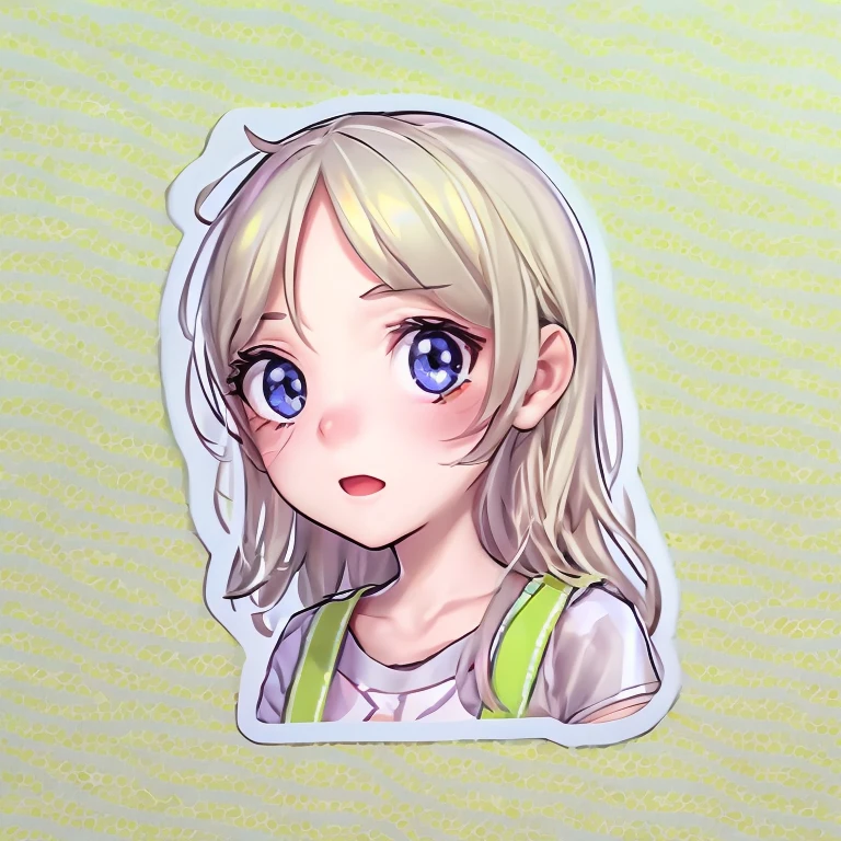 (a sticker), 1 cute girl with, Clear lines, clean backdrop, white backgrounid