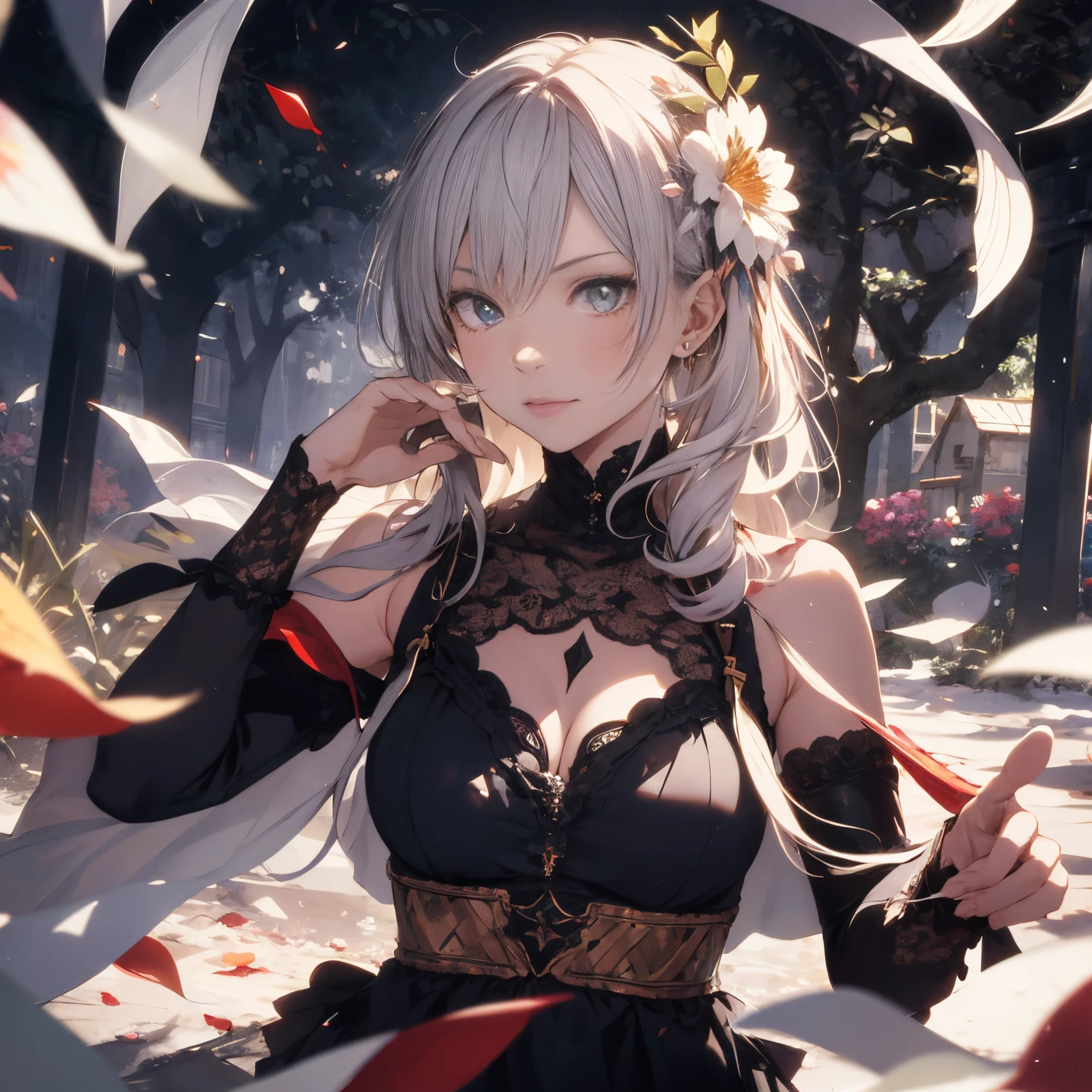 Realistic photos, Focus distance 10mm, Beautiful girl, Realistic photos, Focus distance 10mmで撮影, masterpiece, 最high quality, high quality, Very detailed CG 8k wallpaper unit, Award-winning photography, Bokeh, Depth of written boundary, High resolution, bloom, chromatic aberration, Realistic, Very detailed, Art Station Trends, CGsociety Trends, Complex, High detail, dramatic, Art on the go, volumetric lighting, Final Fantasy style beautiful girl、Red Eyes、White Hair、Elegant knight outfit、Mystical lake and moonlight in the background