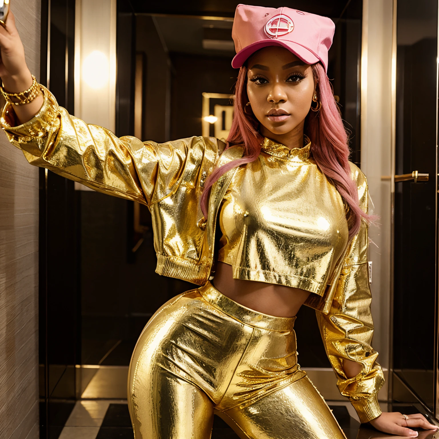 niki minaj like pose for selfies model outfit rap outfit gold