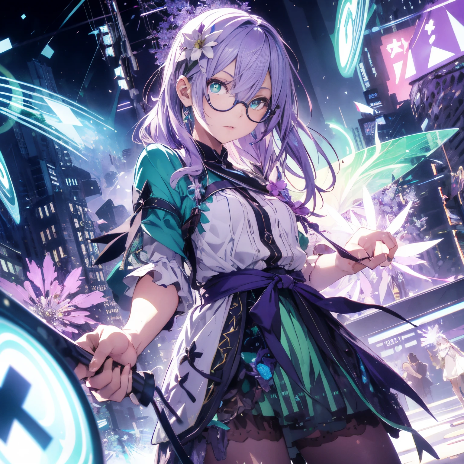 Light purple hair、green colored eyes、eye glass、absurderes、hight resolution、ultra-detailliert、(1girl in:1.3)、
Romper
、kaleidoscopic imagery、Symmetrical pattern、vivd colour、Fascinating geometric design、optical 、Dynamic composition
break
、pantomime art、silent storytelling、visual narratives、play
break
、Blooming flowers The scent of colorful petals、nature's bounty、vibrant gardens、idyllic scenery