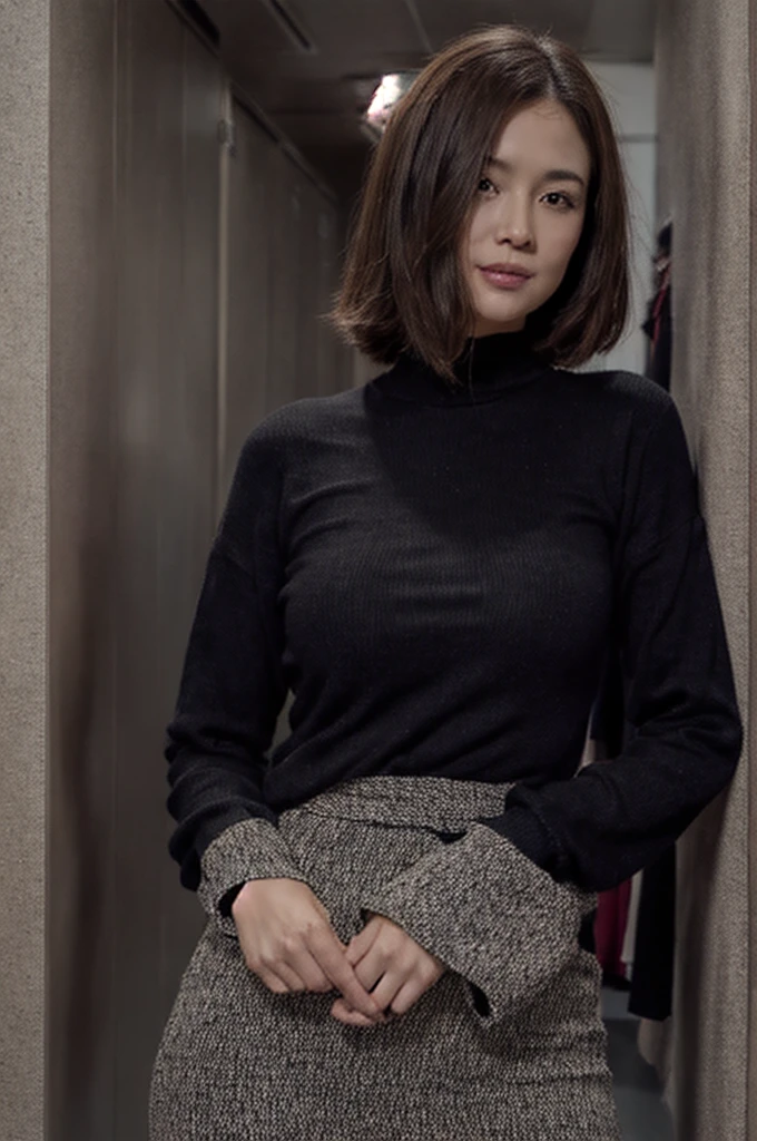 ((Highest quality, 8K, masterpiece, Super detailed, Ultra-high resolution, Realistic, RAW Photos, Absurd, The absolute solution:1.5)), Beautiful woman, One girl, Slim Abs :1.5, Dark brown hair, Bobcut, Large Breasts, (Browsing Caution:1.5, black pantyhose, No pants, No pants, pantyhose, Spread your legs, topless, roller:No Panties Hose:1), Highly detailed face, Highly detailed lips, Fine grain, double eyelid