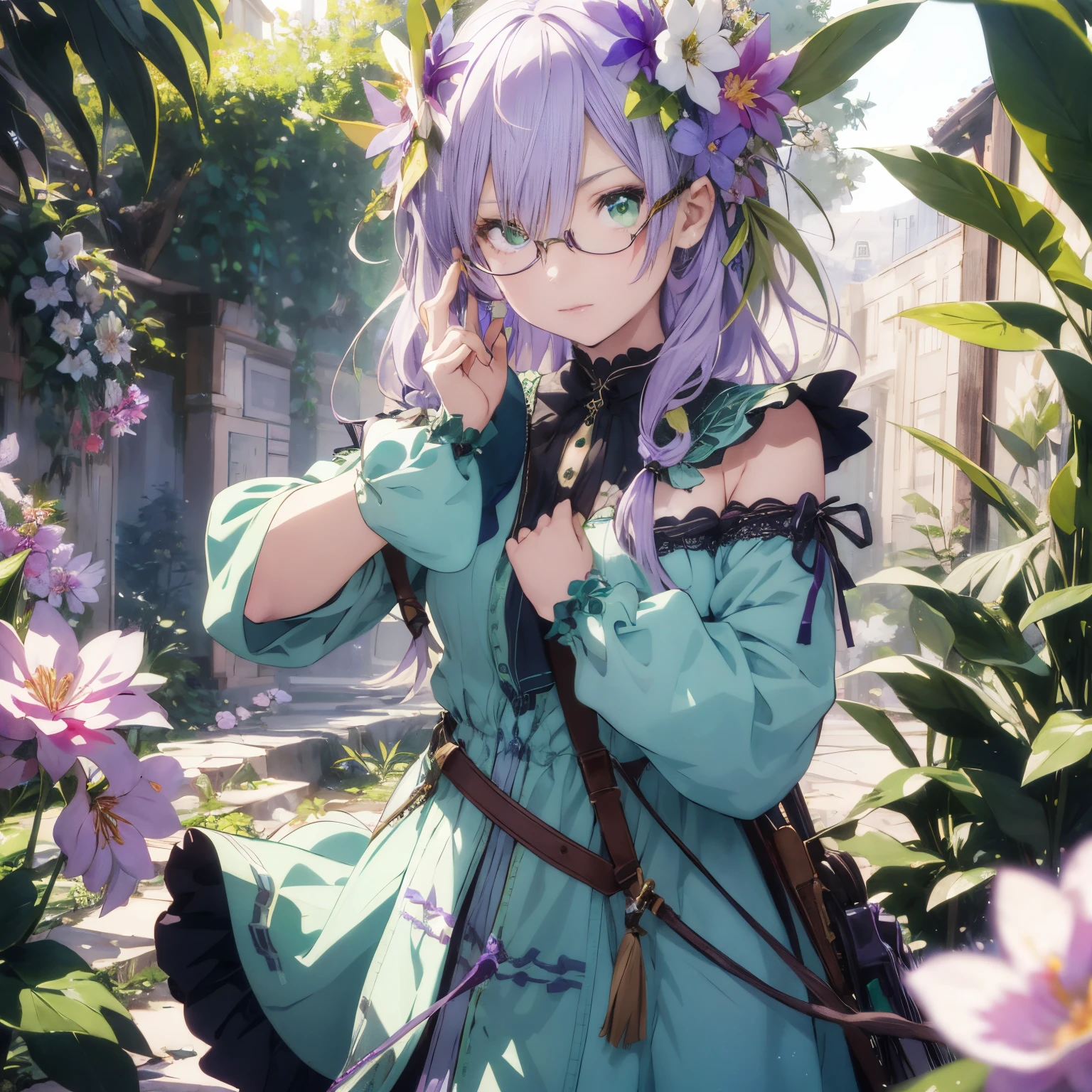 Light purple hair、green colored eyes、eye glass、absurderes、hight resolution、ultra-detailliert、(1girl in:1.3)、
Romper
、kaleidoscopic imagery、Symmetrical pattern、Vibrant geometric design、optical 、Dynamic composition
break
、pantomime art、silent storytelling、visual narratives、play
break
、Blooming flowers, the scent of colorful petals、nature's bounty、vibrant gardens、idyllic scenery