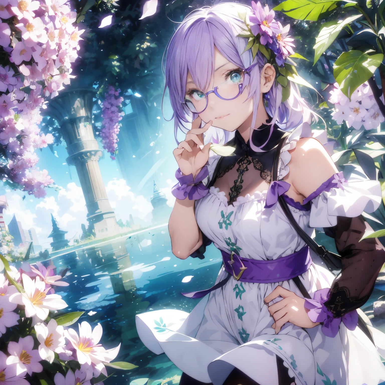 Light purple hair、green colored eyes、eye glass、absurderes、hight resolution、ultra-detailliert、(1girl in:1.3)、
Romper
、kaleidoscopic imagery、Symmetrical pattern、Vibrant geometric design、optical 、Dynamic composition
break
、pantomime art、silent storytelling、visual narratives、play
break
、Blooming flowers, the scent of colorful petals、nature's bounty、vibrant gardens、idyllic scenery