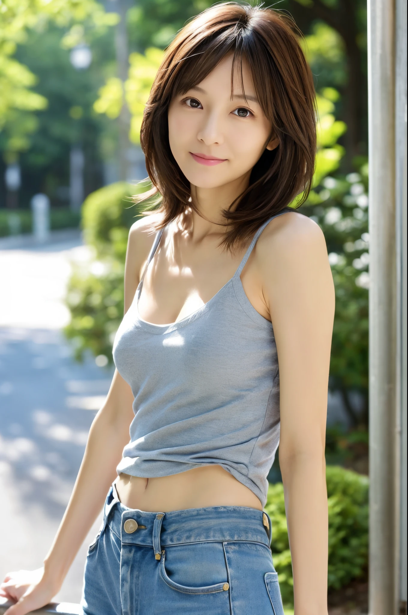 (High reality photograph, high resolusion, detailed face, detailed eyes) Skinny Japanese lady, 40 years old, wife, cute face, various face expression, solo:1, lovely body, skinny figure, small breasts, various hair style, casual clothes, emphasizing very thin waist, alone in a photo