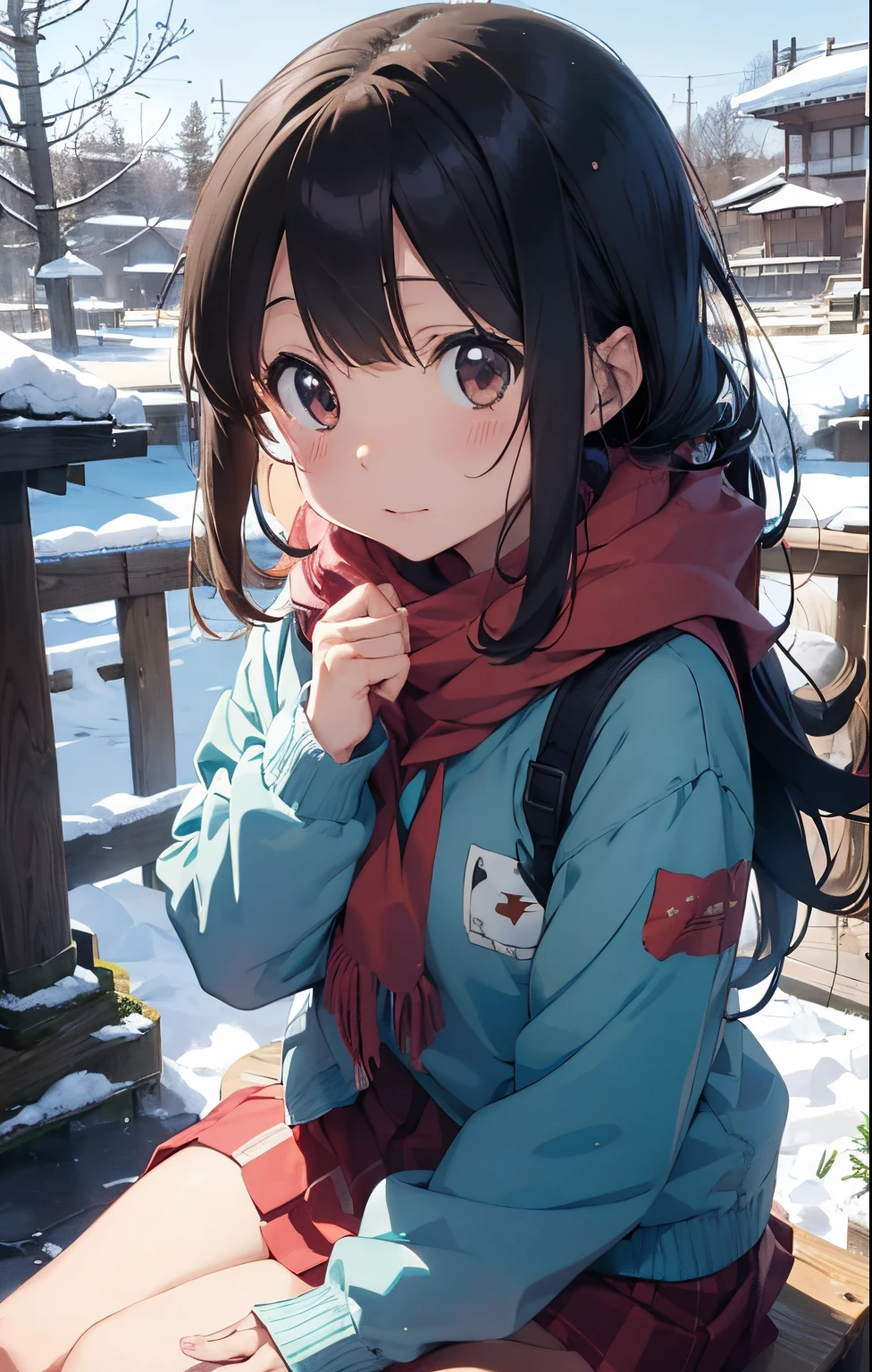 masutepiece, Best Quality, hight resolution,10yaers old,(Hashikuji Temple Mayoi),Anime girl sitting on a child&#39;The tree々sled in the snow against the background of, In the snow, in snow, (Snow), at winter, yuruyuri, akiko takase, winter snow, Illustration!, snowy day, Inspired by Miwa Komatsu, lain iwakura, yuru camp, tsugumi ohba, snow snow, aya takano color style