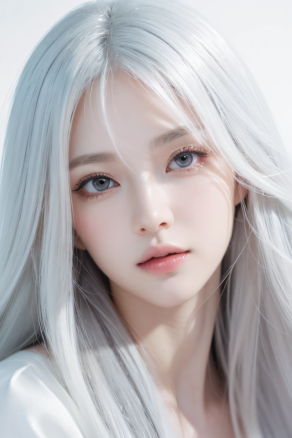 (bright portrait,ultra-detailed),white hair female,close up character design,elaborate eyes,elaborate lips,detailed facial features,flowing white hair,exquisite facial expression,long eyelashes,delicate skin texture,
multiple concept designs,concept design sheet,meticulous line work,sketches,vibrant colors,variety of poses,various costume designs,
white background,minimalist backdrop,clean and elegant,
style of Yoshitaka Amano,ethereal and dreamlike,graceful and whimsical,fluid and dynamic,blend of fantasy and reality,meticulous attention to detail,vivid and intricate illustrations.