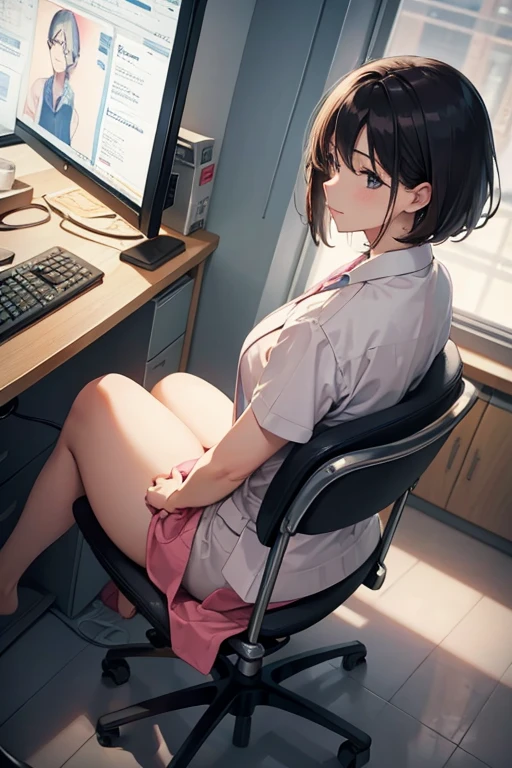 Beautiful Mature Woman、doctor、physician、diagnosis、hospitals、Sit up、The upper part of the body、bustup、facing back