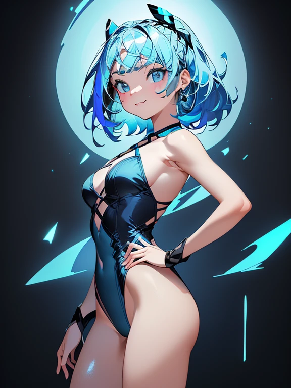 ((masterpiece、top-quality:1.5、a high chroma:1.5、ultra-detailliert、high-resolution illustrations:1.5、Ultra-high-definition CG、8k size wallpaper、offcial art))、,(highly colorful:1.5),(front view:1.5),(1girl),(Cute :1.5)、(Shining blue eyes:1.5),(Beautiful face:1.5,Beautiful eyes:1.5)、(close to viewer:1.5),
(forced smile:1.3)、(sexy body),(criss-cross halter leotard:1.5), (Beautiful criss-cross halter leotard in every detail),(high heel boots),(medium breasts:1.5),,(Shining blue eyes:1.8)、(cowboy shot:1.5)、(), ,,colourfull、