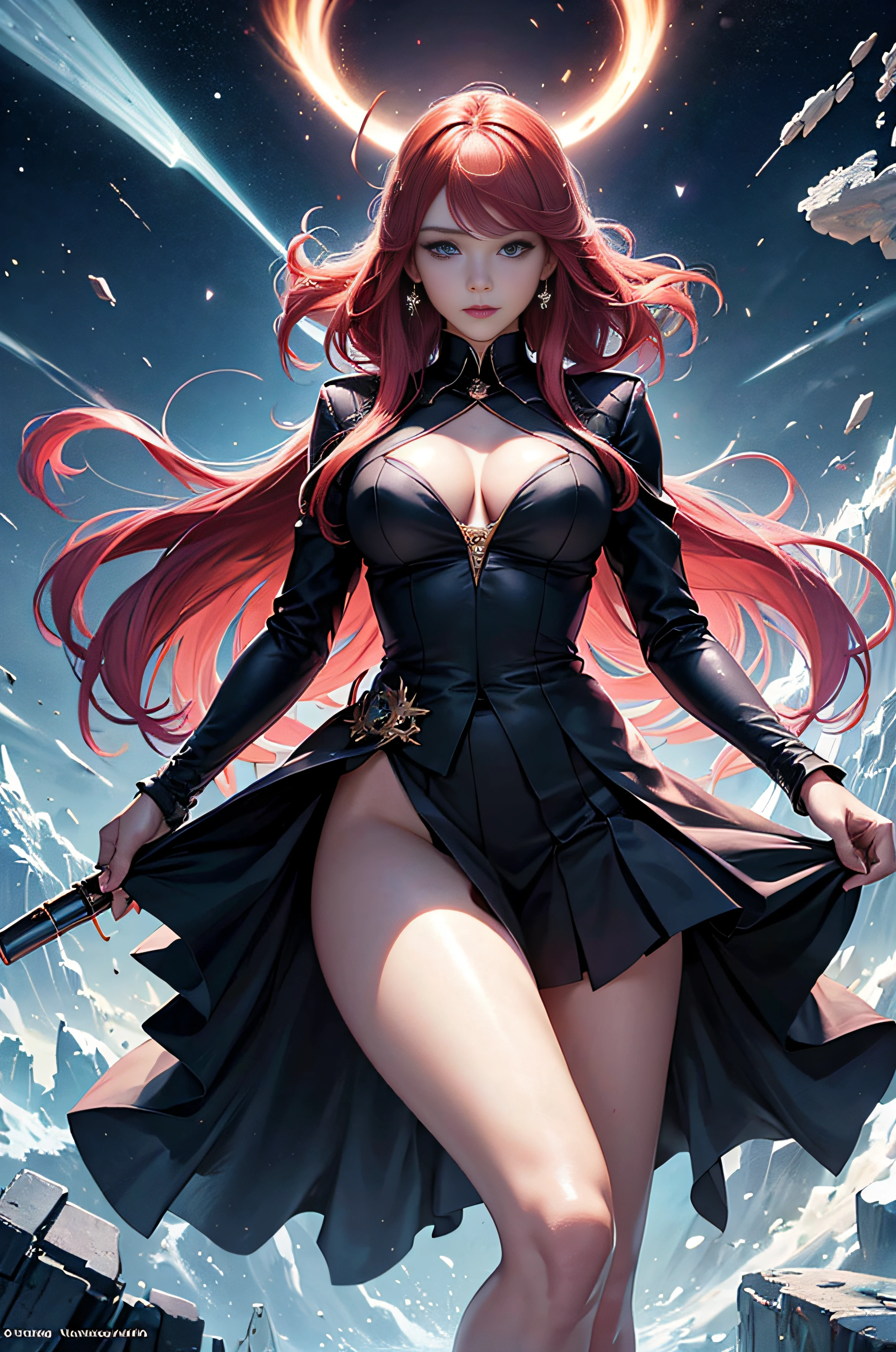 Close up portrait of a person in a suit and tie, in a strict suit, anya from spy x family, in a strict suit, asuka suit under clothes!, sui ishida art manga, Wearing a strict business suit, Teasing smile, Junko Enoshima, black and white manga panel, in style of manga, kentaro miura manga style, Red-haired arafe woman posing in a purple dress, concept-art:by Jeremy Chong, cg society contest winner, Fantasy Art, a beautiful fantasy empress, Fantasy Art Style, Very detailed ArtGerm, Fantasyart, artgerm julie bell beeple, ((a beautiful fantasy empress)), style of artgerm, Best Quality, Perfect Angle, perfect-composition, masuter piece, Best Shots, Perfect model body shape, extremely detailed and beautiful eyes, Blue eyes