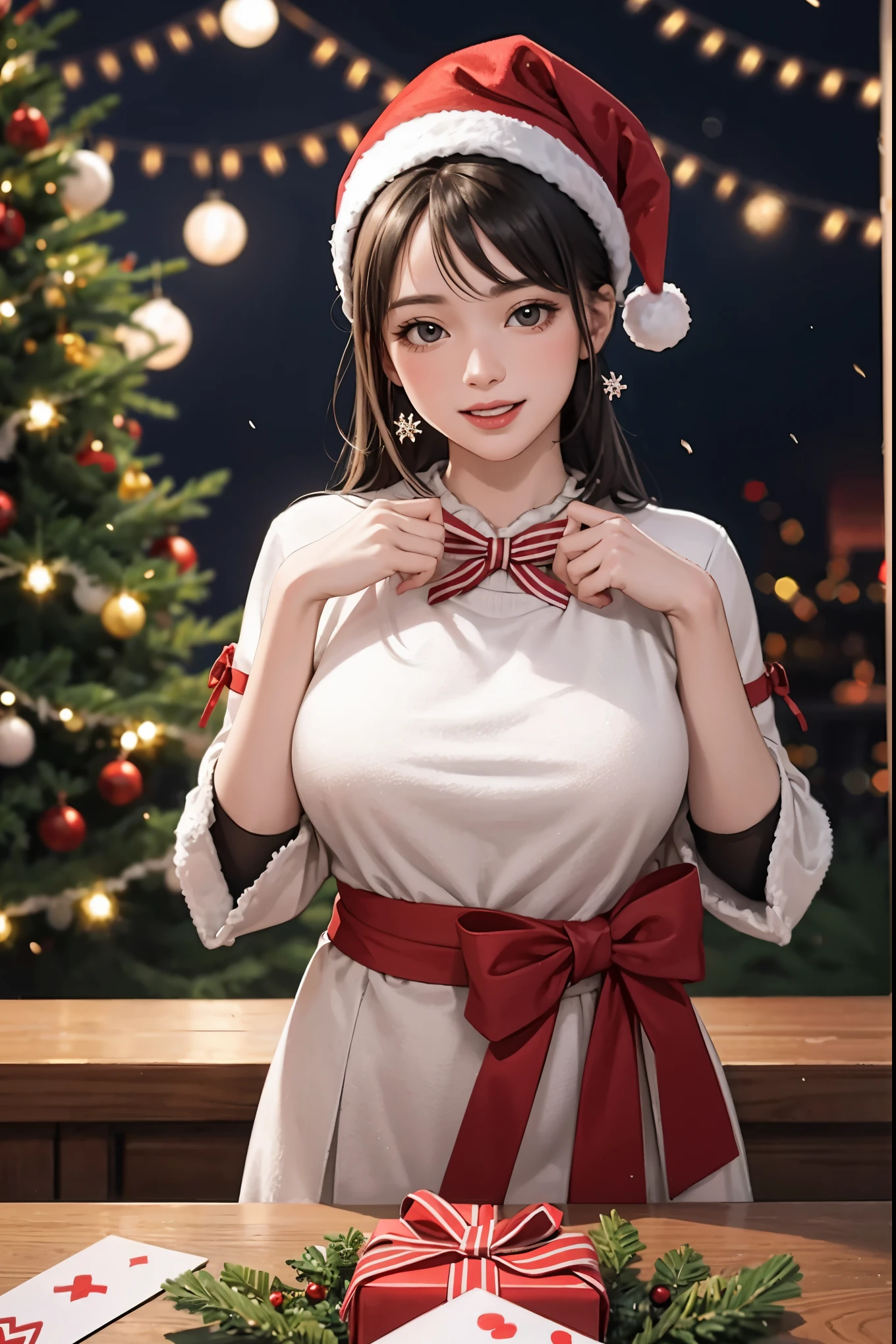 (best quality,4k,8k,highres,masterpiece:1.2),ultra-detailed,realistic,gifts,table,Christmas tree,decorations,wrapping ,bows,ribbon,presents,holiday spirit,vibrant colors,warm lighting,cozy atmosphere,toys,cards,candles,snowflakes,joyful,celebration,exquisite details,exciting surprises,shiny ornaments,sparkling tinsel,beautifully wrapped,excited children,anticipation,festive mood,magical ambiance,delightful moment,wonderful memories,family gathering,cheerful faces,Christmas magic,extravagant,abundance of presents,HDR,UHD,studio lighting,ultra-fine painting,sharp focus,physically-based rendering,professional,vivid colors,bokeh.